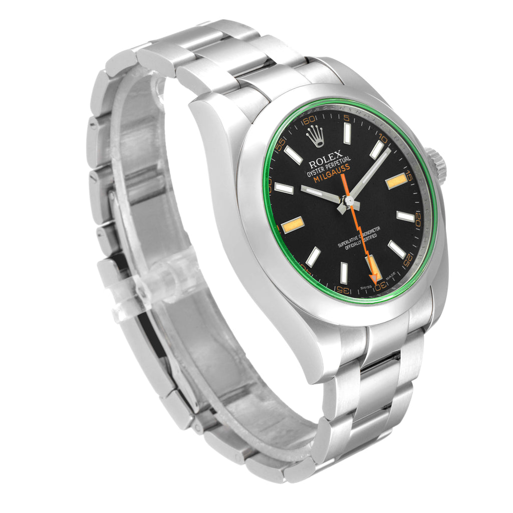 Rolex Milgauss Black Dial Green Crystal Steel Mens Watch 116400V