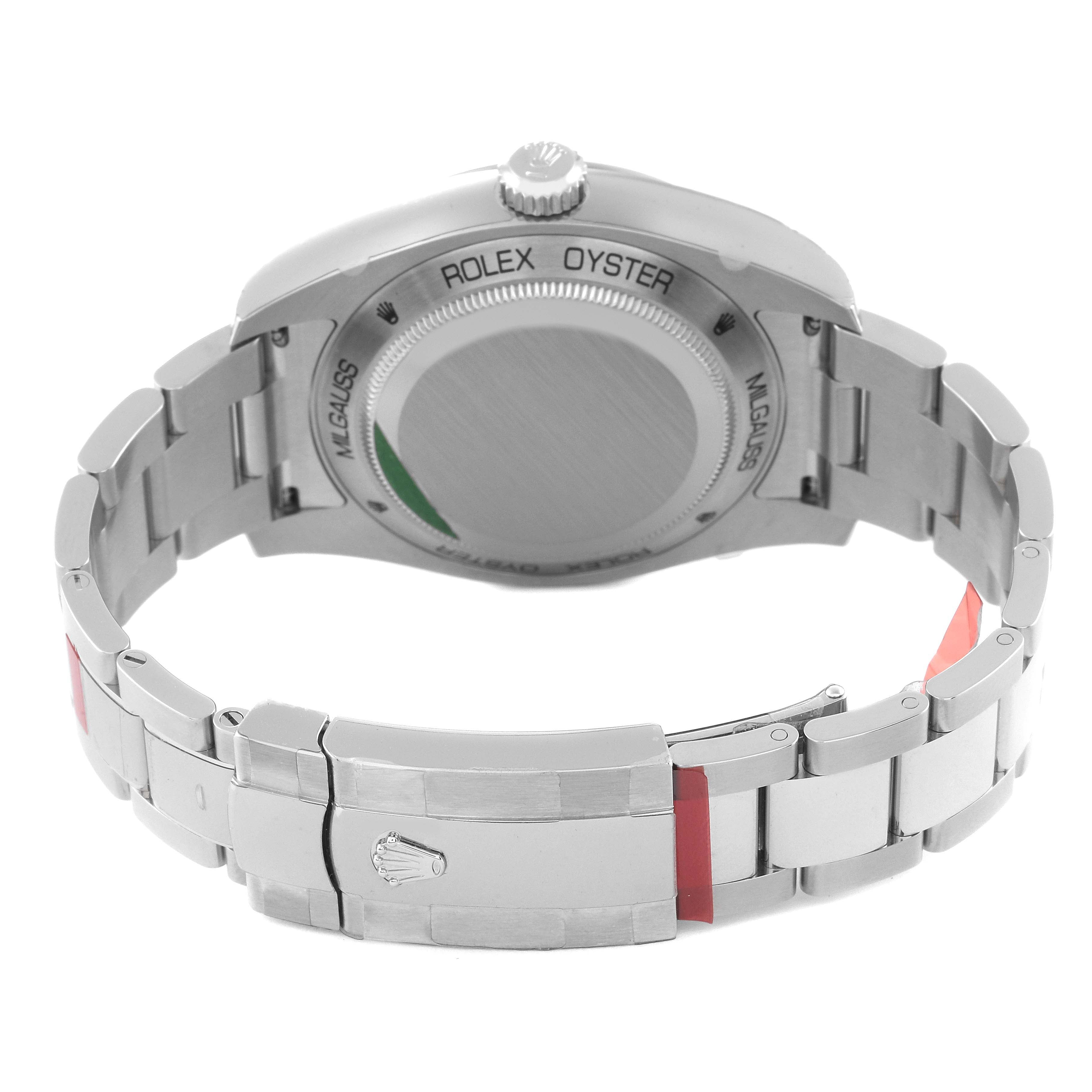 Rolex Milgauss Blue Dial Green Crystal Steel Mens Watch 116400GV Unworn