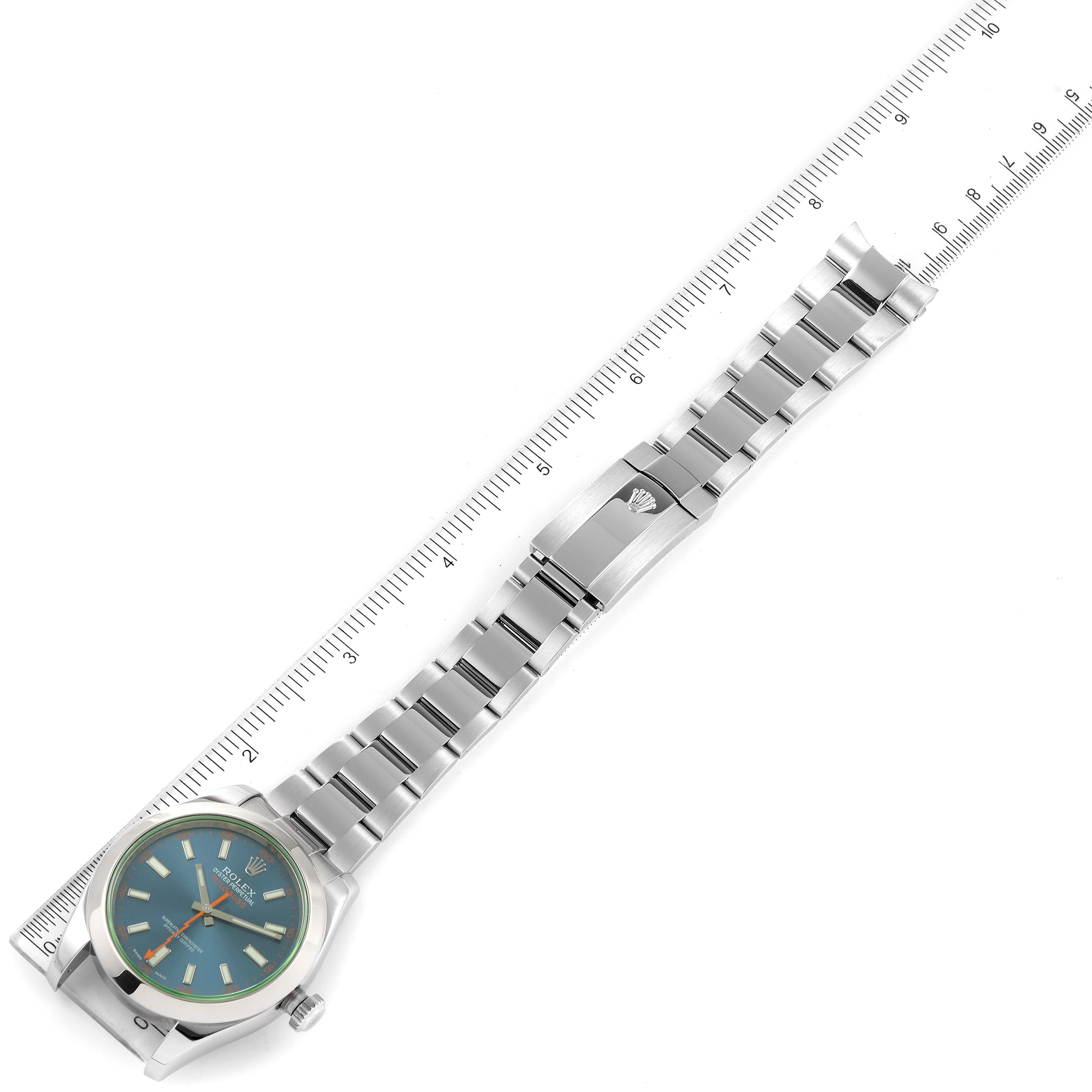 Rolex Milgauss Steel Blue Dial Green Crystal Mens Watch 116400