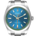 Rolex Milgauss Steel Blue Dial Green Crystal Mens Watch 116400
