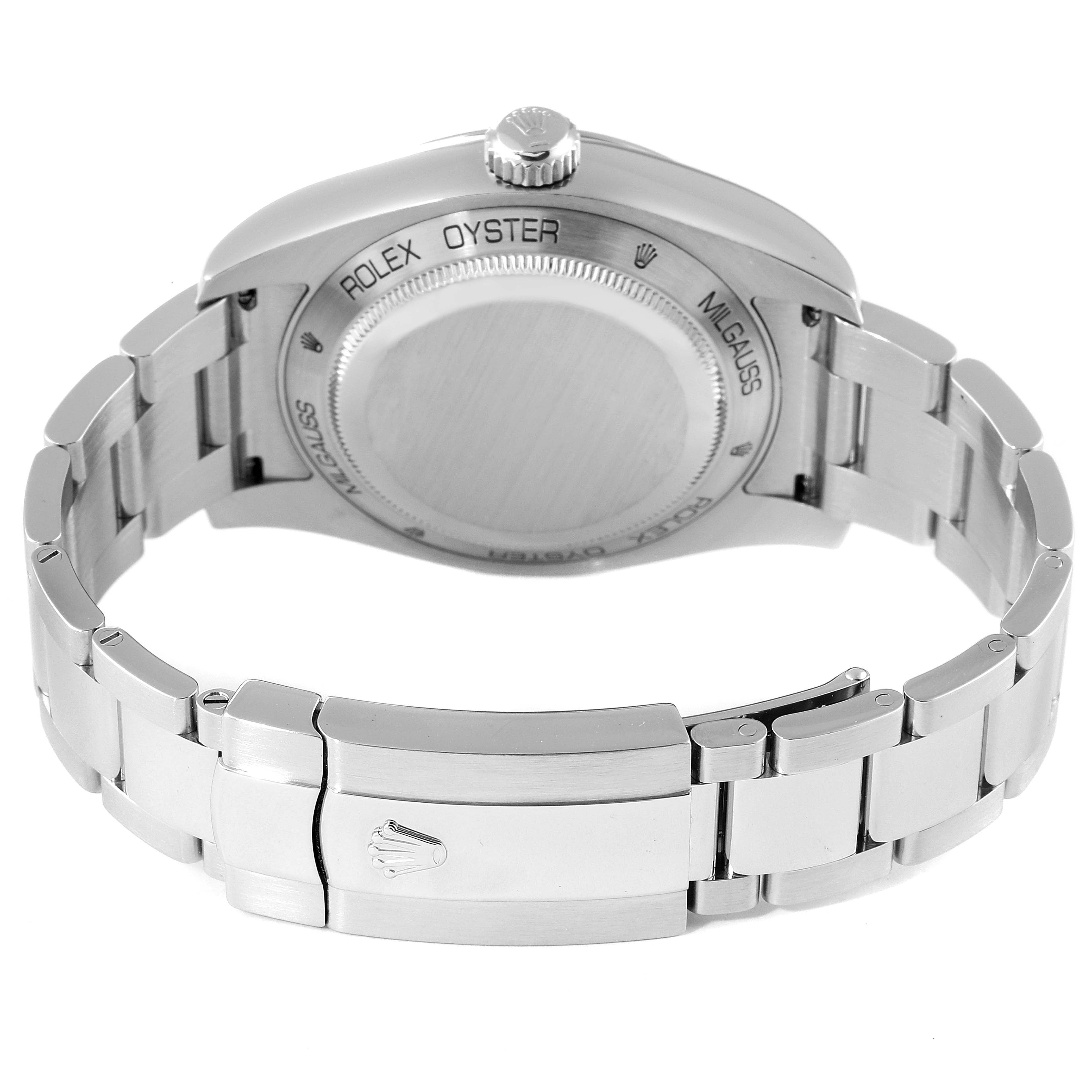 Rolex Milgauss Steel Blue Dial Green Crystal Mens Watch 116400