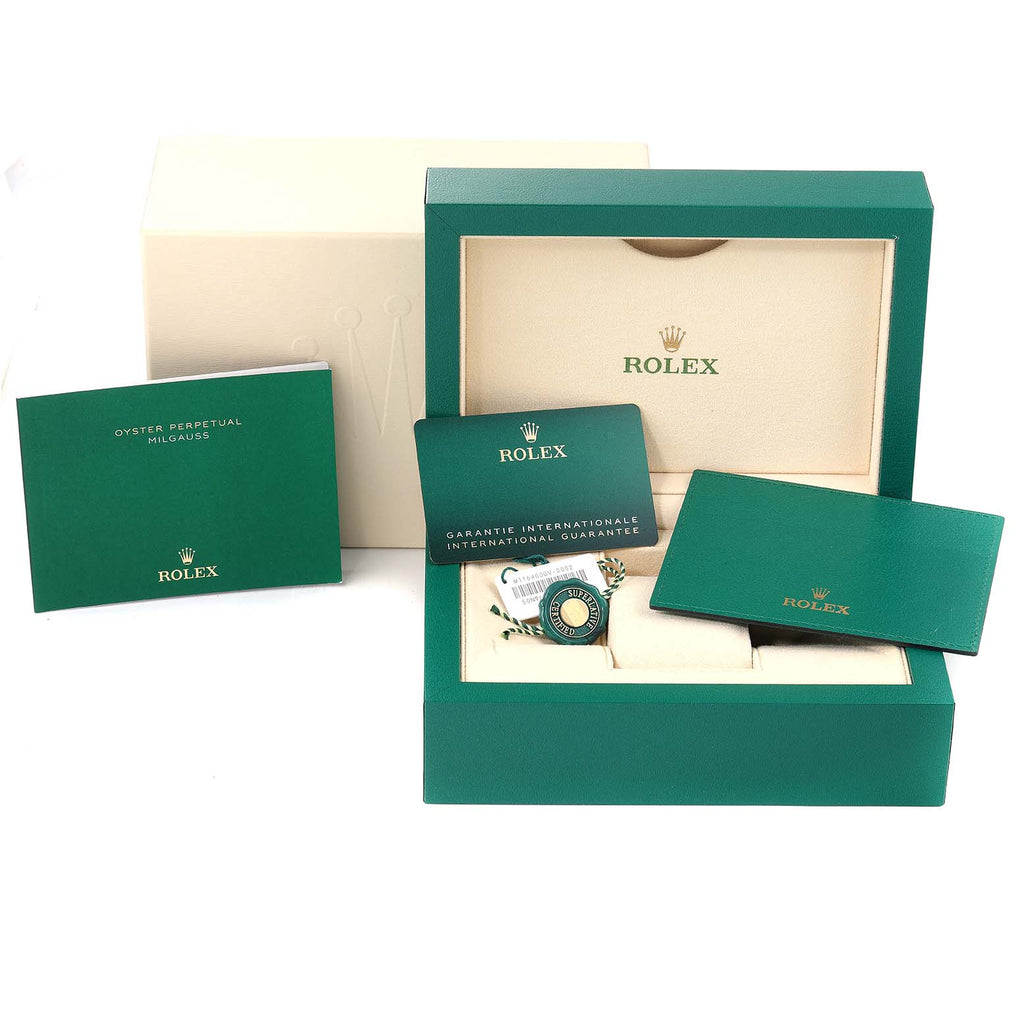 Rolex Milgauss Steel Blue Dial Green Crystal Mens Watch 116400 Unworn