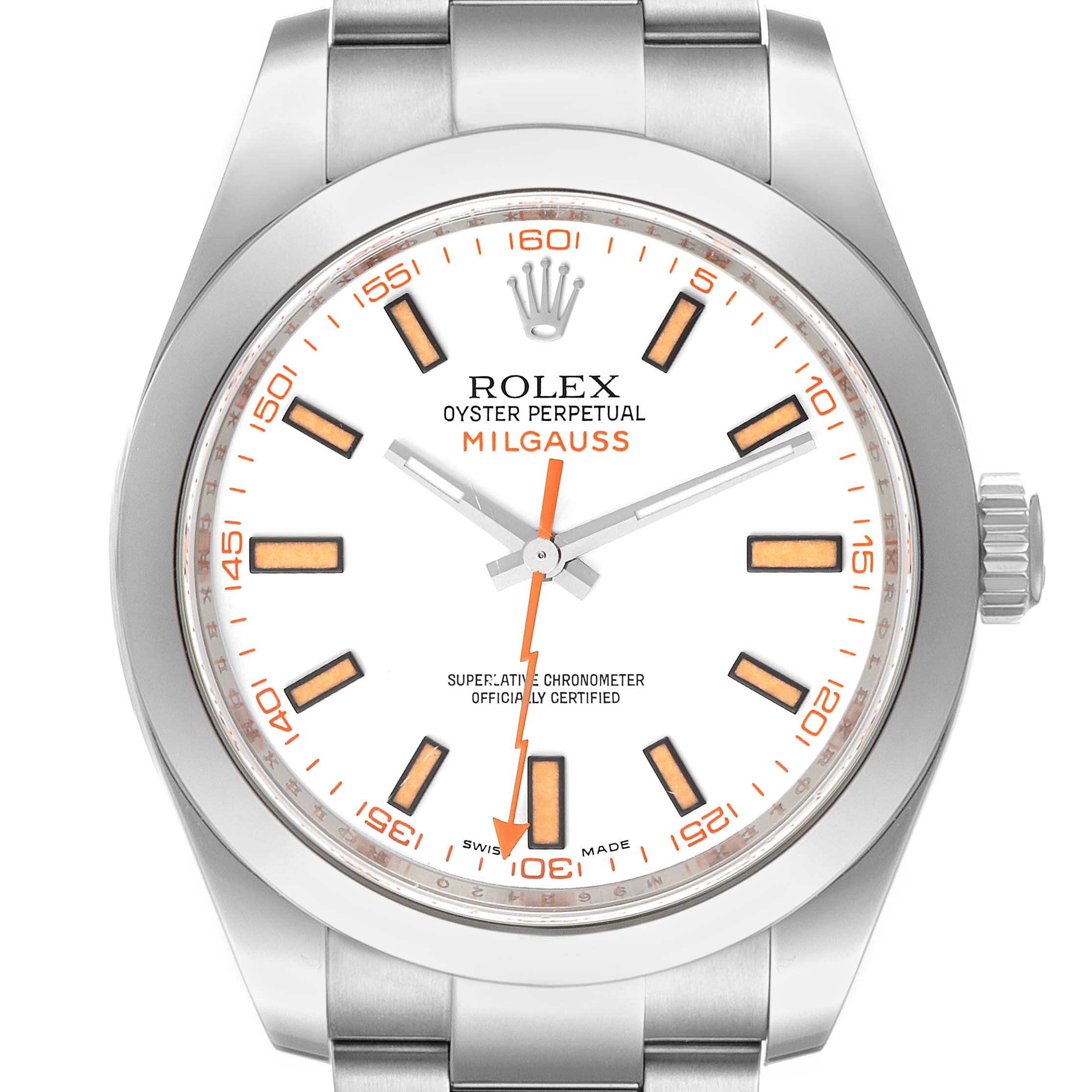 Rolex Milgauss White Dial Stainless Steel Mens Watch 116400V