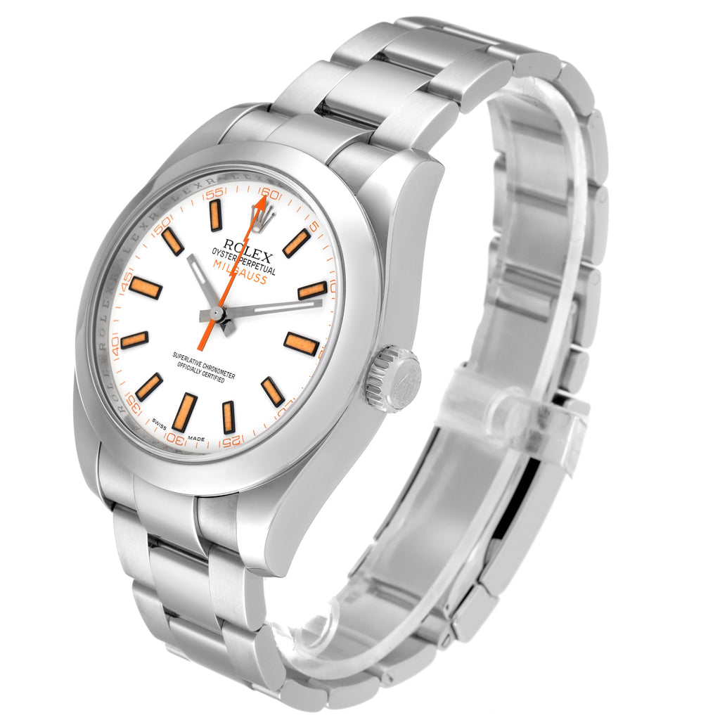 Rolex Milgauss White Dial Stainless Steel Mens Watch 116400 Box Card