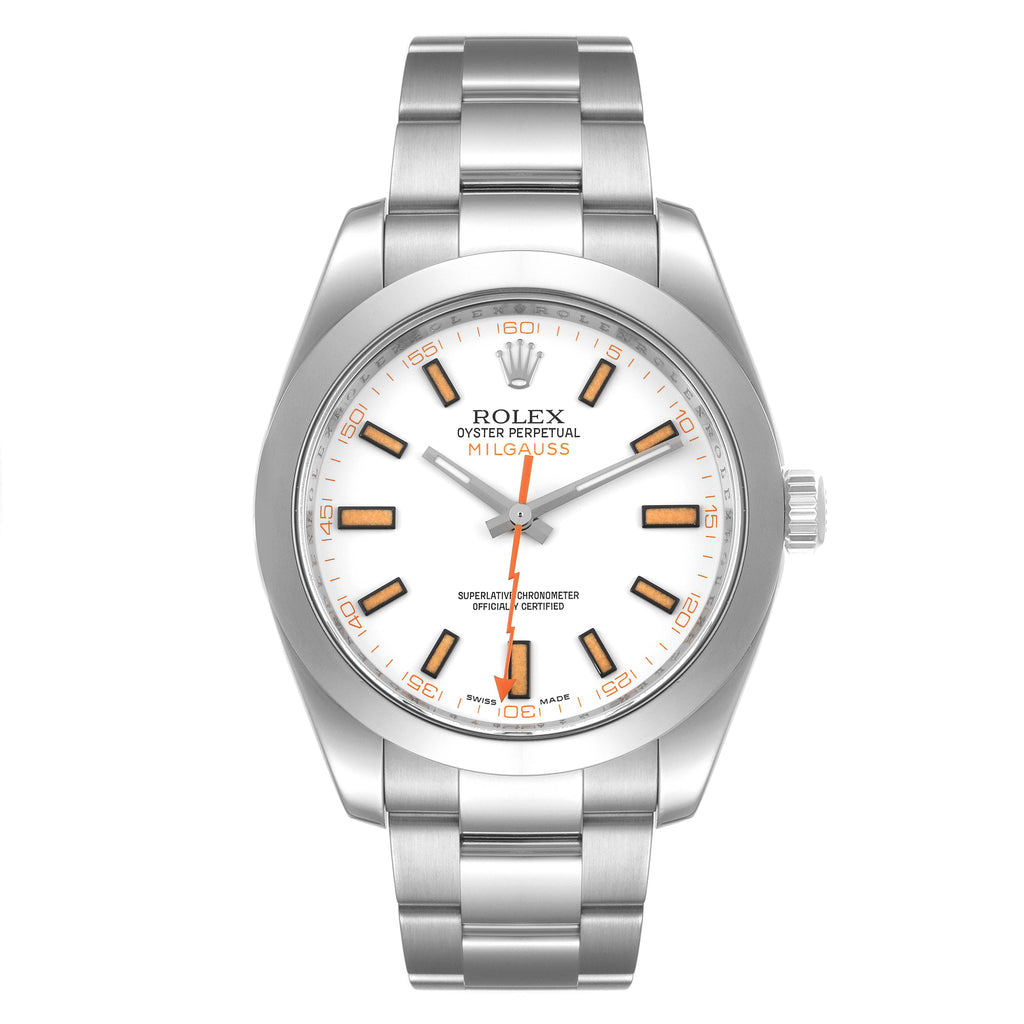 Rolex Milgauss White Dial Stainless Steel Mens Watch 116400 Box Card