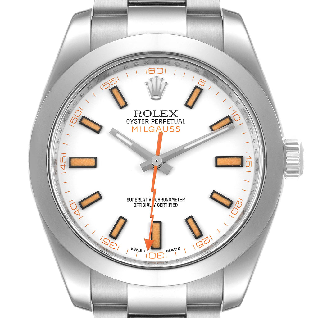 Rolex Milgauss White Dial Stainless Steel Mens Watch 116400 Box Card