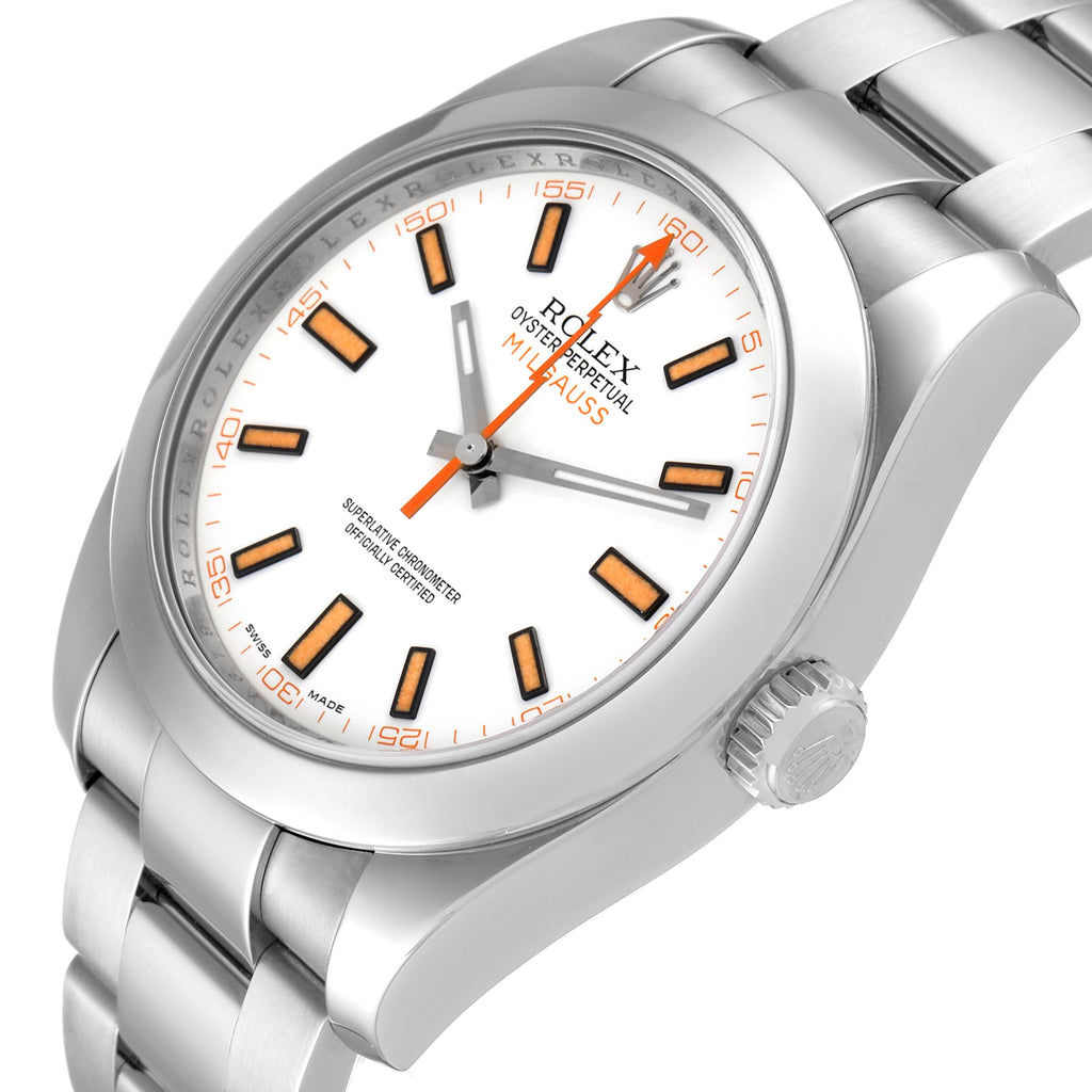 Rolex Milgauss White Dial Stainless Steel Mens Watch 116400 Box Card