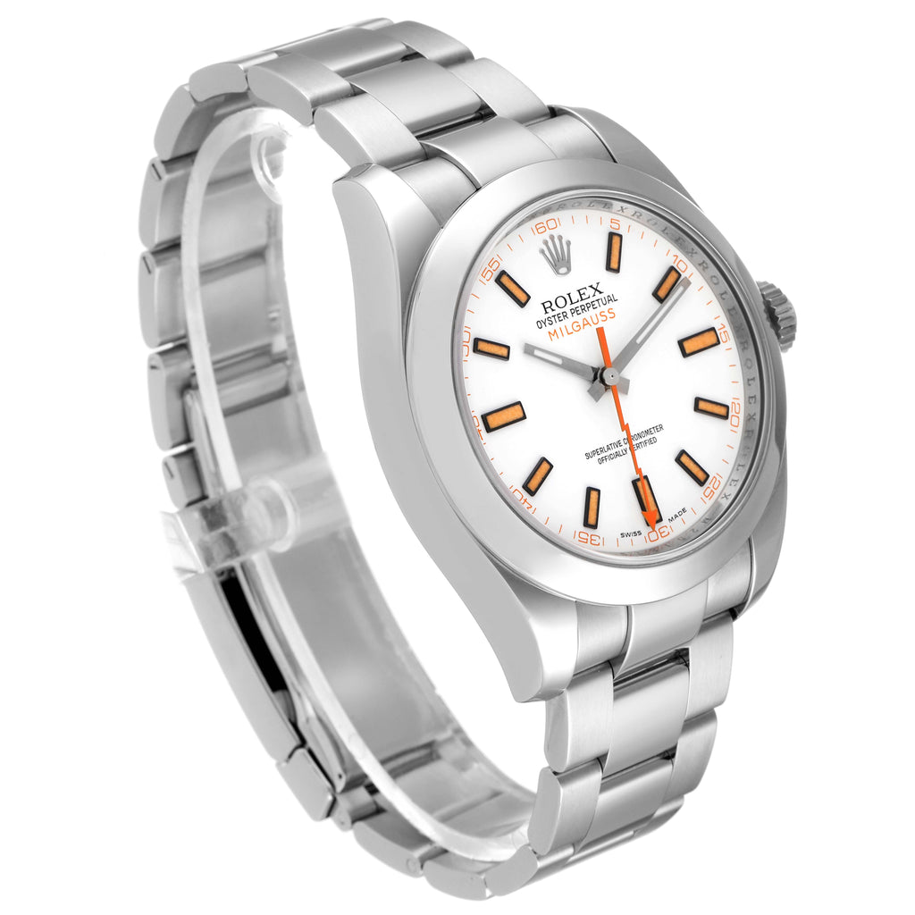 Rolex Milgauss White Dial Stainless Steel Mens Watch 116400 Box Card