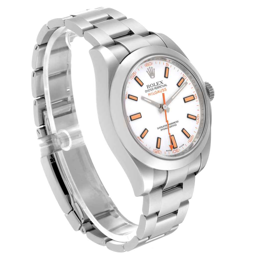 Rolex Milgauss White Dial Stainless Steel Mens Watch 116400V Box Card