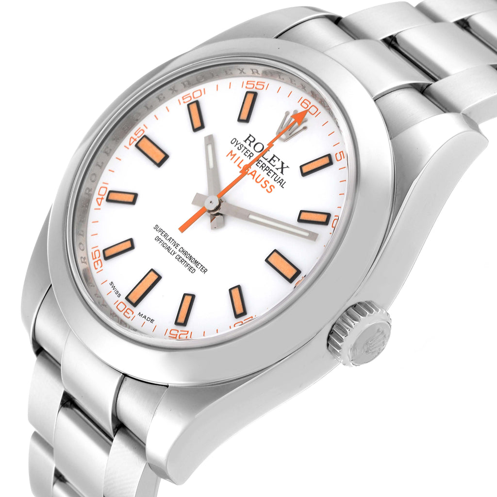 Rolex Milgauss White Dial Stainless Steel Mens Watch 116400V Box Card