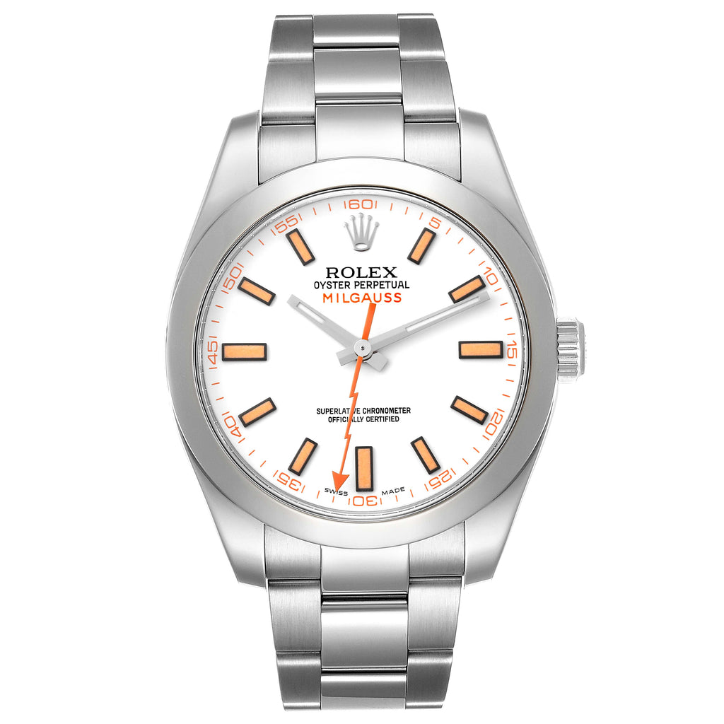 Rolex Milgauss White Dial Stainless Steel Mens Watch 116400V Box Card