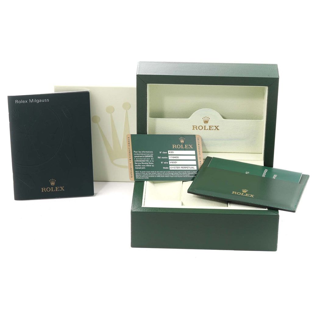 Rolex Milgauss White Dial Stainless Steel Mens Watch 116400V Box Card