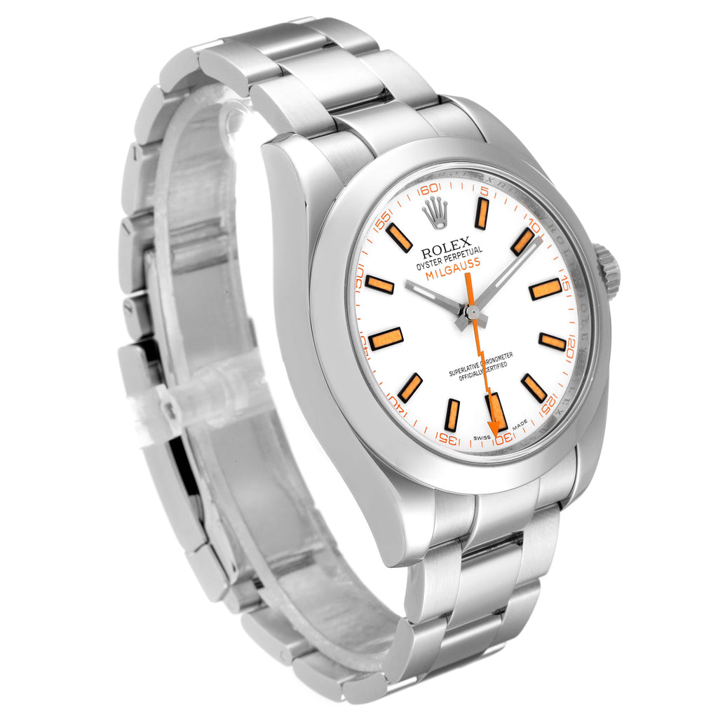 Rolex Milgauss White Dial Stainless Steel Mens Watch 116400V Box Service Card