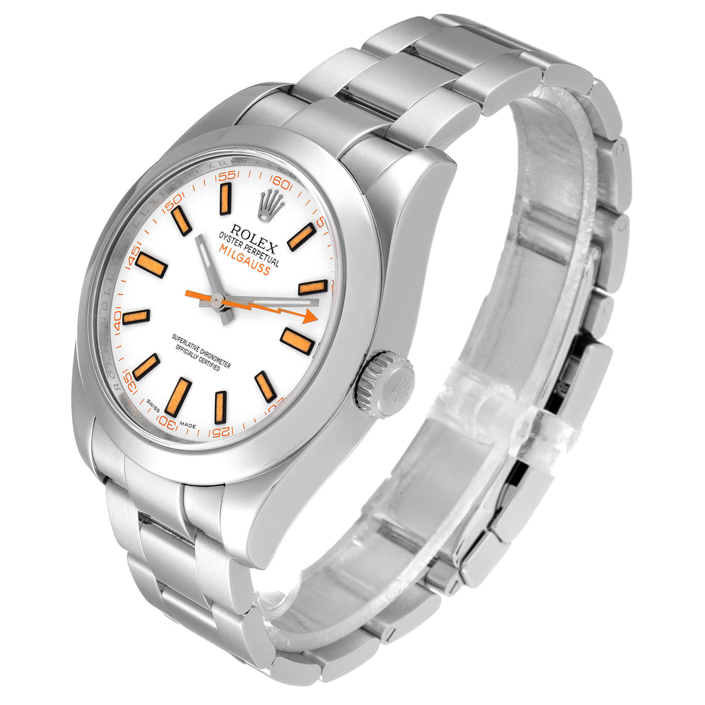 Rolex Milgauss White Dial Stainless Steel Mens Watch 116400V Box Service Card