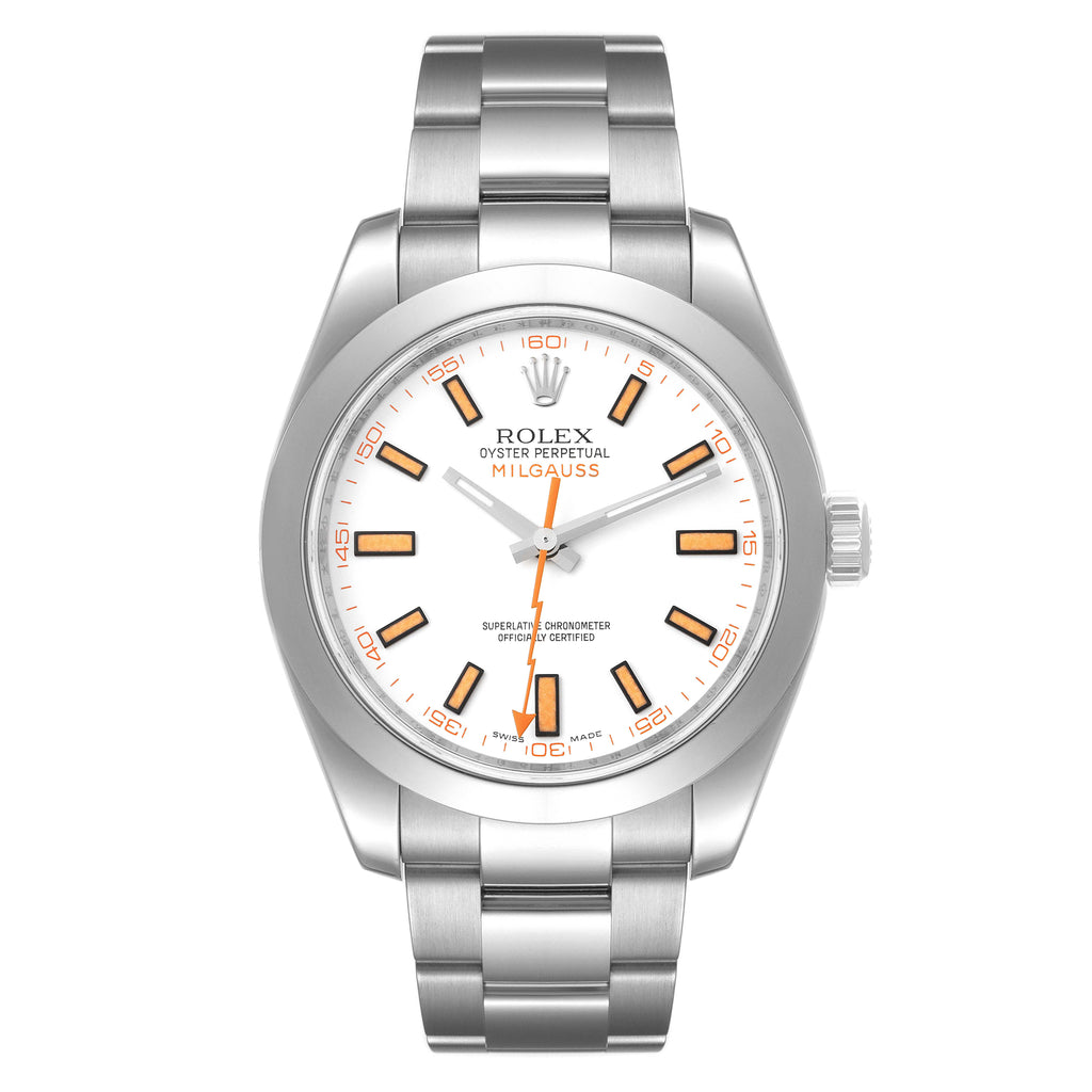 Rolex Milgauss White Dial Stainless Steel Mens Watch 116400V Box Service Card