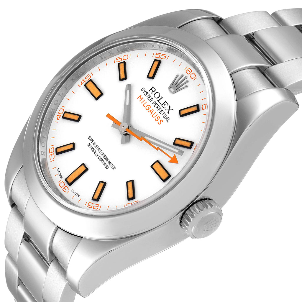 Rolex Milgauss White Dial Stainless Steel Mens Watch 116400V Box Service Card