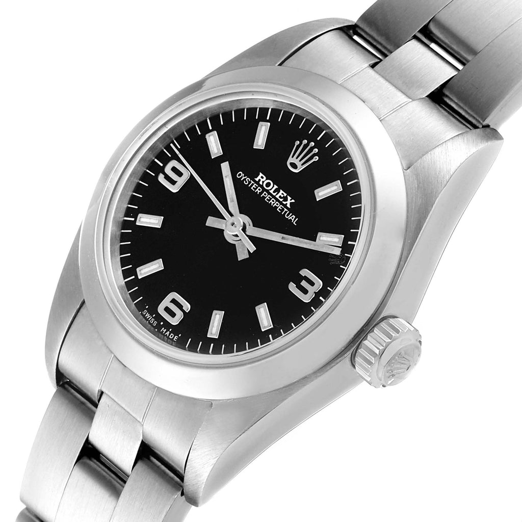 Rolex Oyster Perpetual 24 Nondate Black Dial Ladies Watch 76080 Box Papers