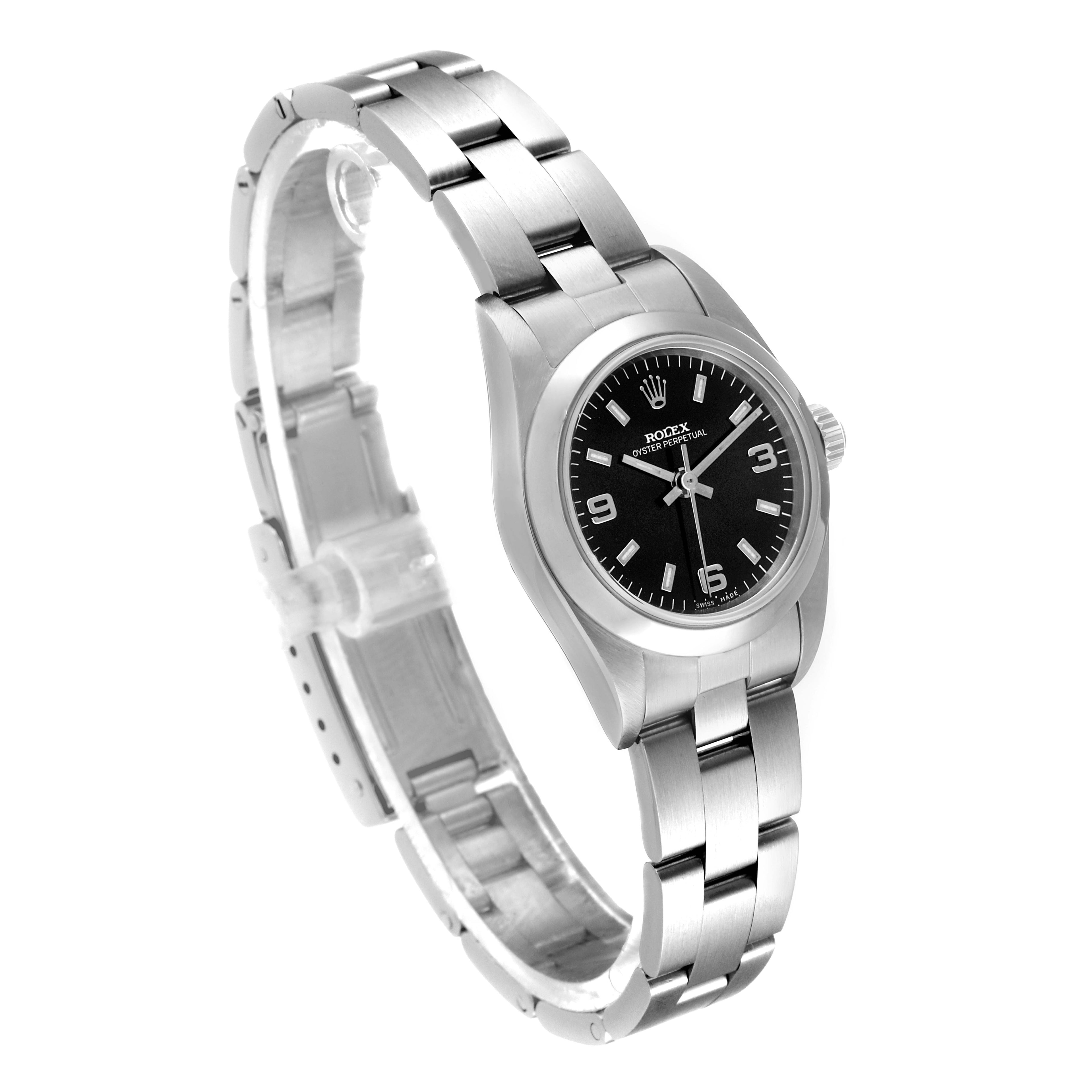 Rolex Oyster Perpetual 24 Nondate Black Dial Ladies Watch 76080 Box Papers