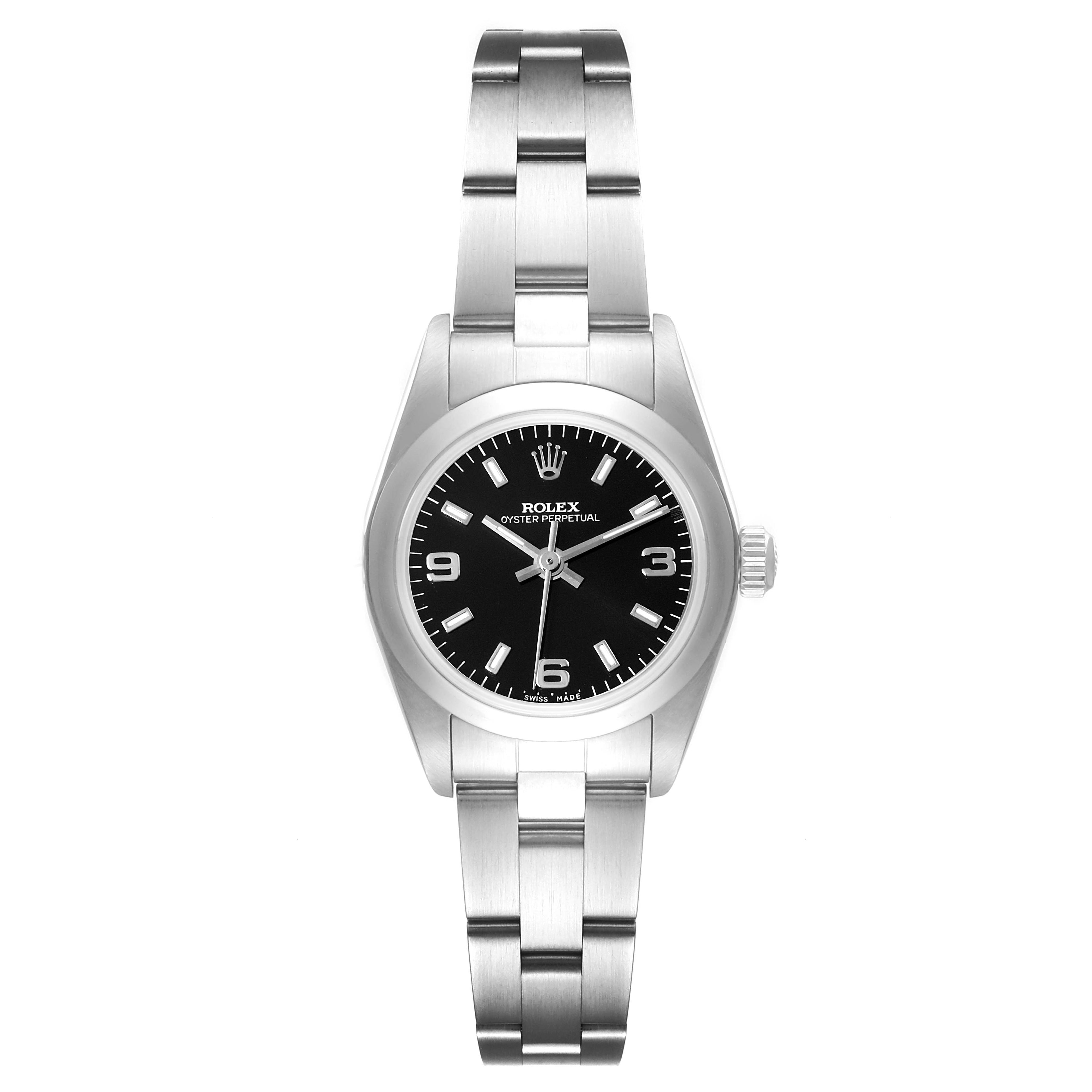 Rolex Oyster Perpetual 24 Nondate Black Dial Ladies Watch 76080 Box Papers