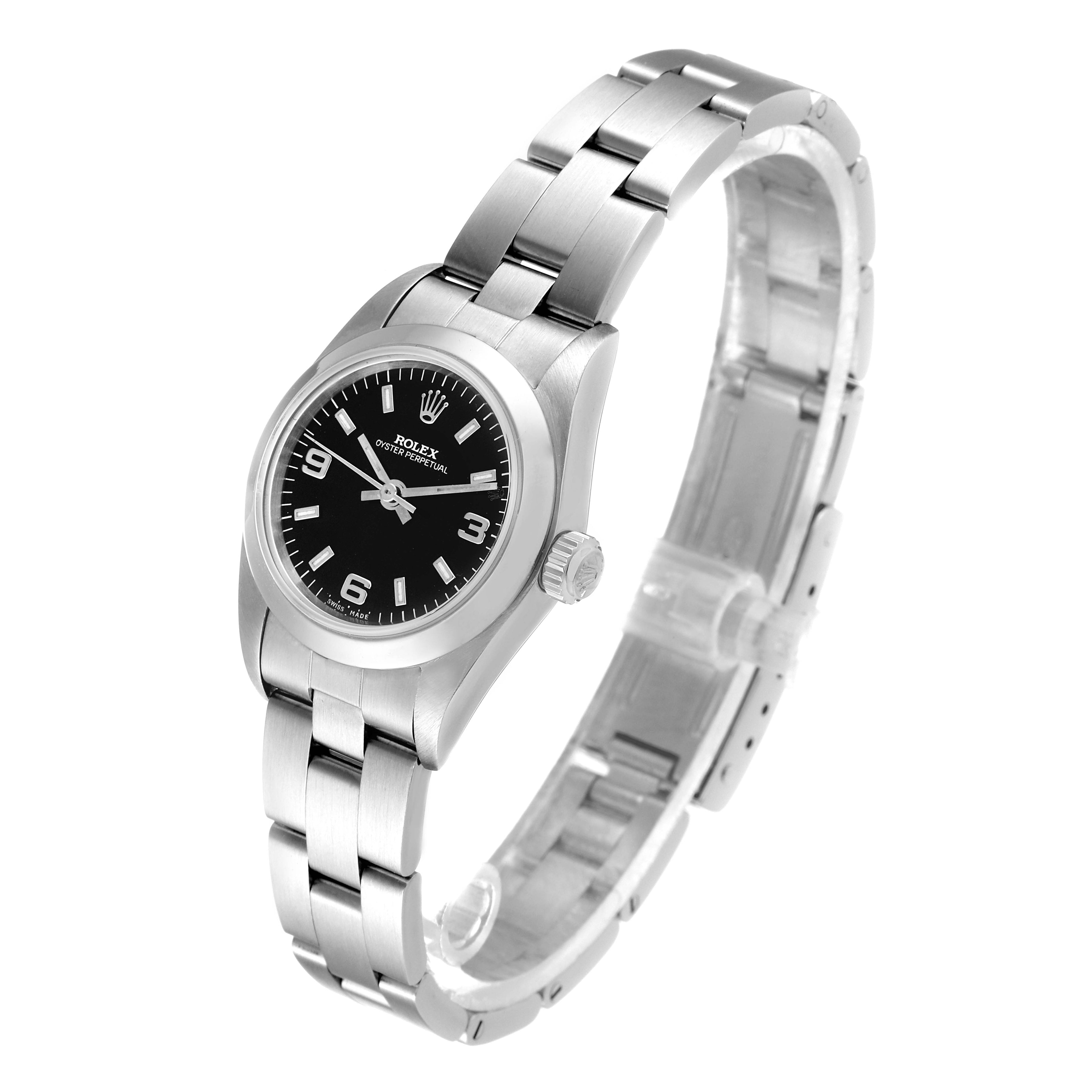 Rolex Oyster Perpetual 24 Nondate Black Dial Ladies Watch 76080 Box Papers