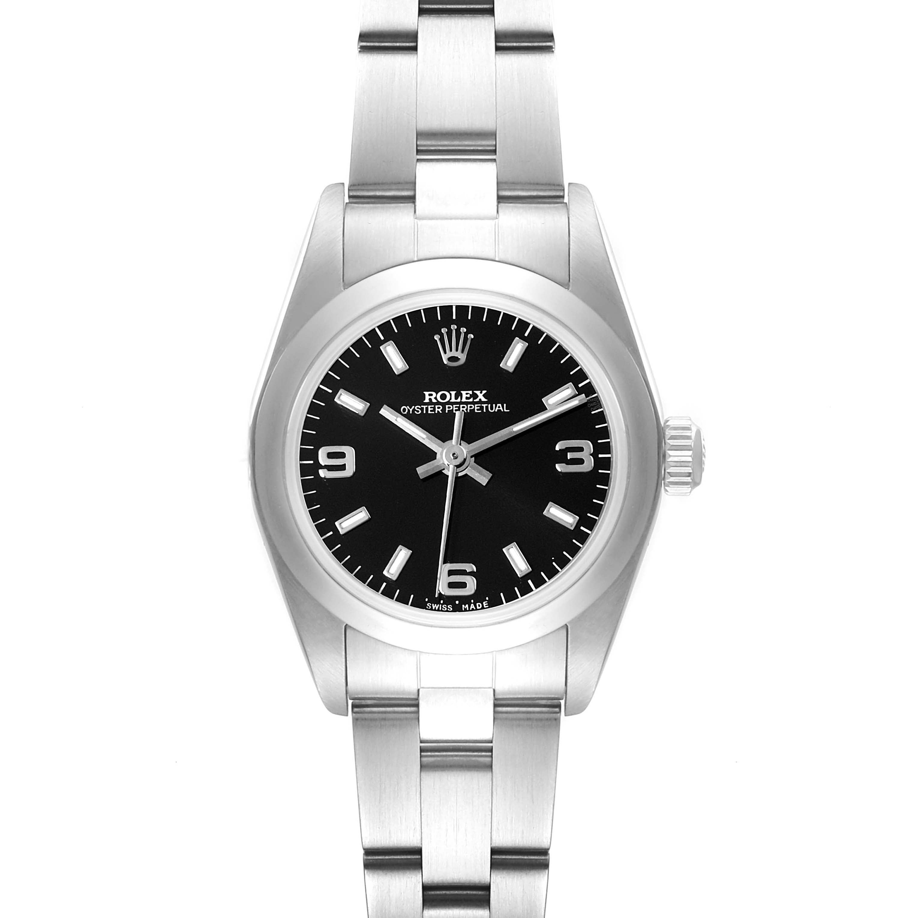 Rolex Oyster Perpetual 24 Nondate Black Dial Ladies Watch 76080 Box Papers