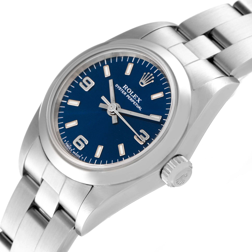 Rolex Oyster Perpetual 24 Nondate Blue Dial Ladies Watch 76080 Box Papers