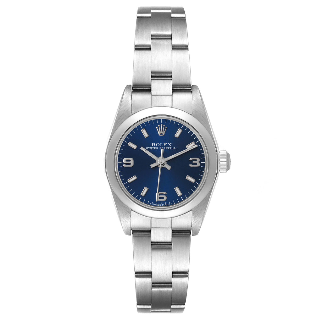 Rolex Oyster Perpetual 24 Nondate Blue Dial Ladies Watch 76080 Box Papers