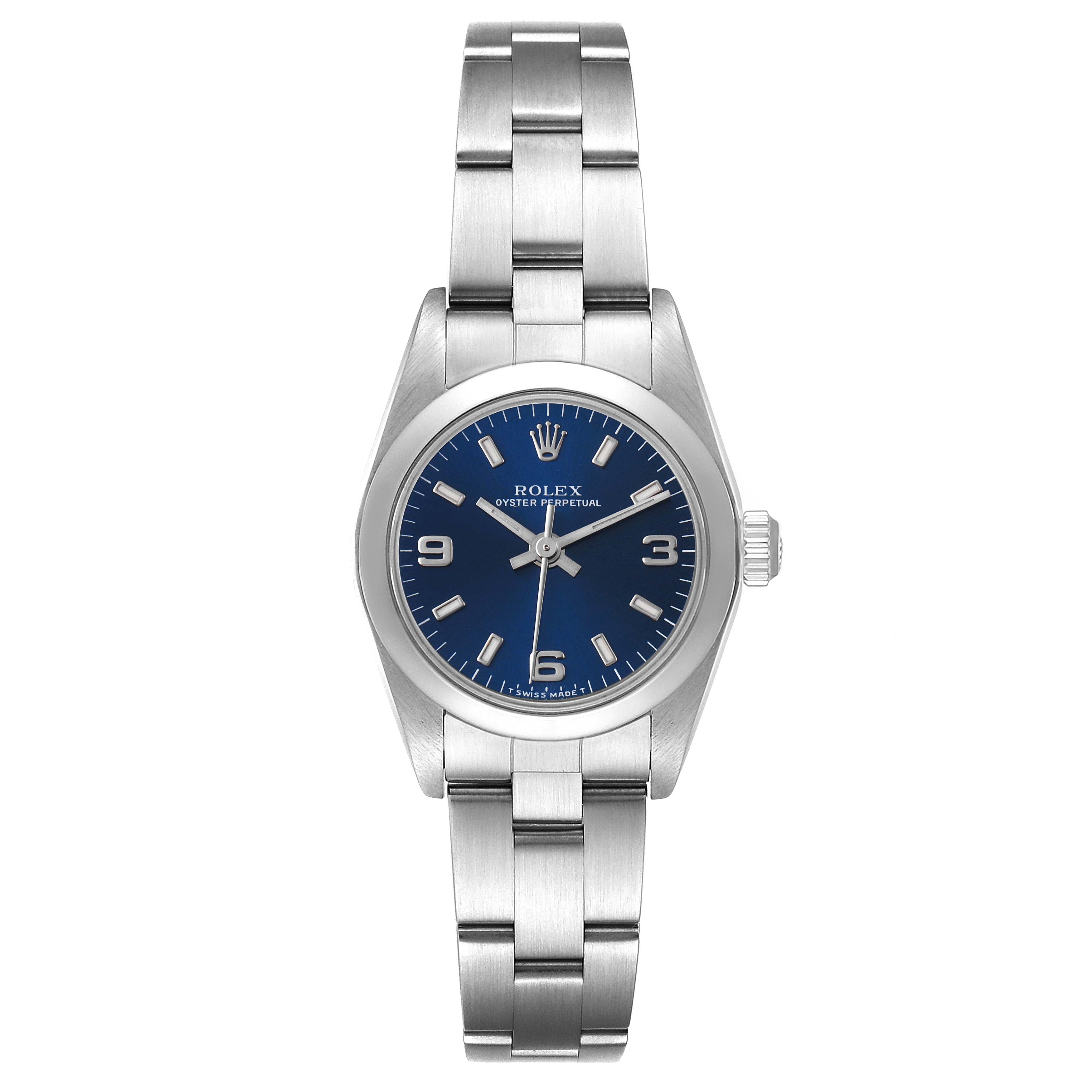 Rolex Oyster Perpetual 24 Nondate Blue Dial Ladies Watch 76080 Box Papers