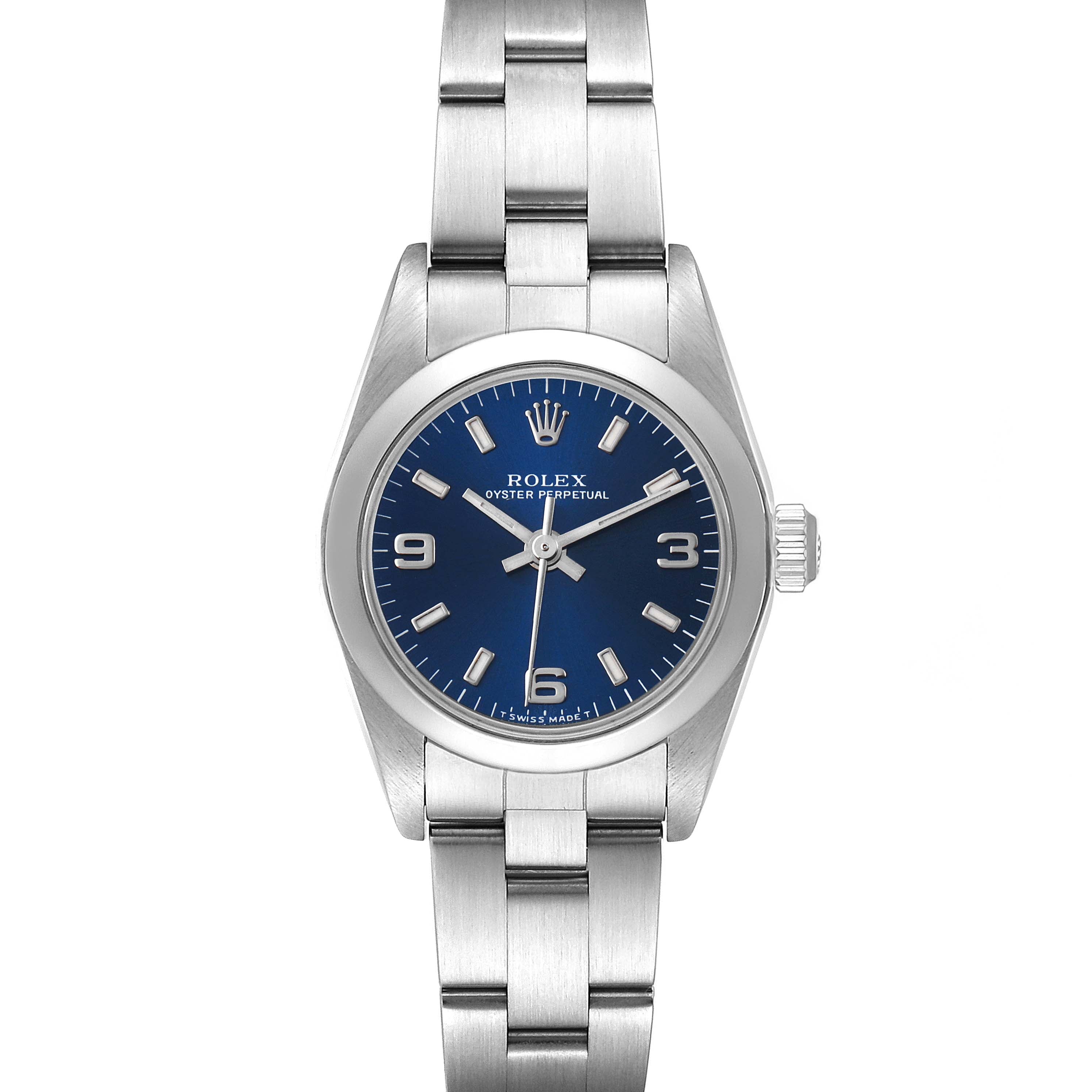Rolex Oyster Perpetual 24 Nondate Blue Dial Ladies Watch 76080 Box Papers