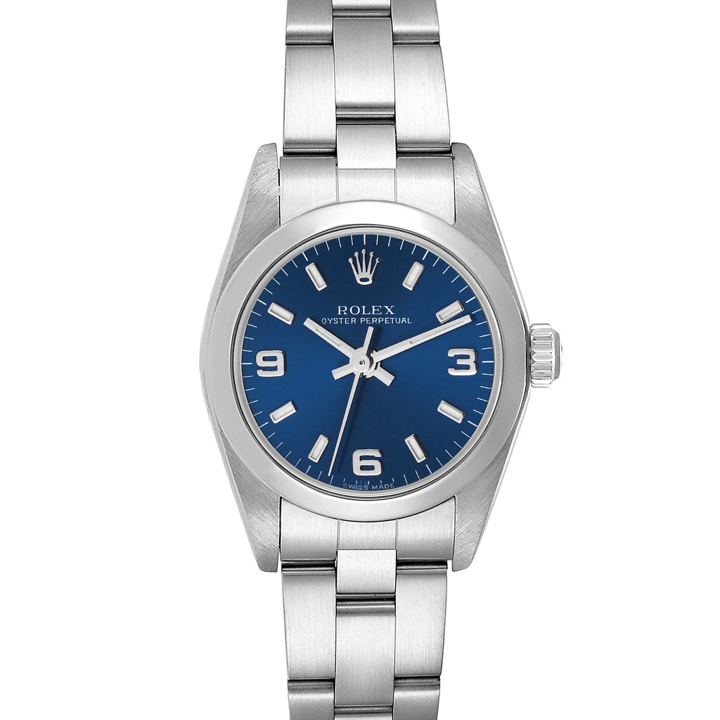 Rolex Oyster Perpetual 24 Nondate Blue Dial Steel Ladies Watch 76080 Box Papers