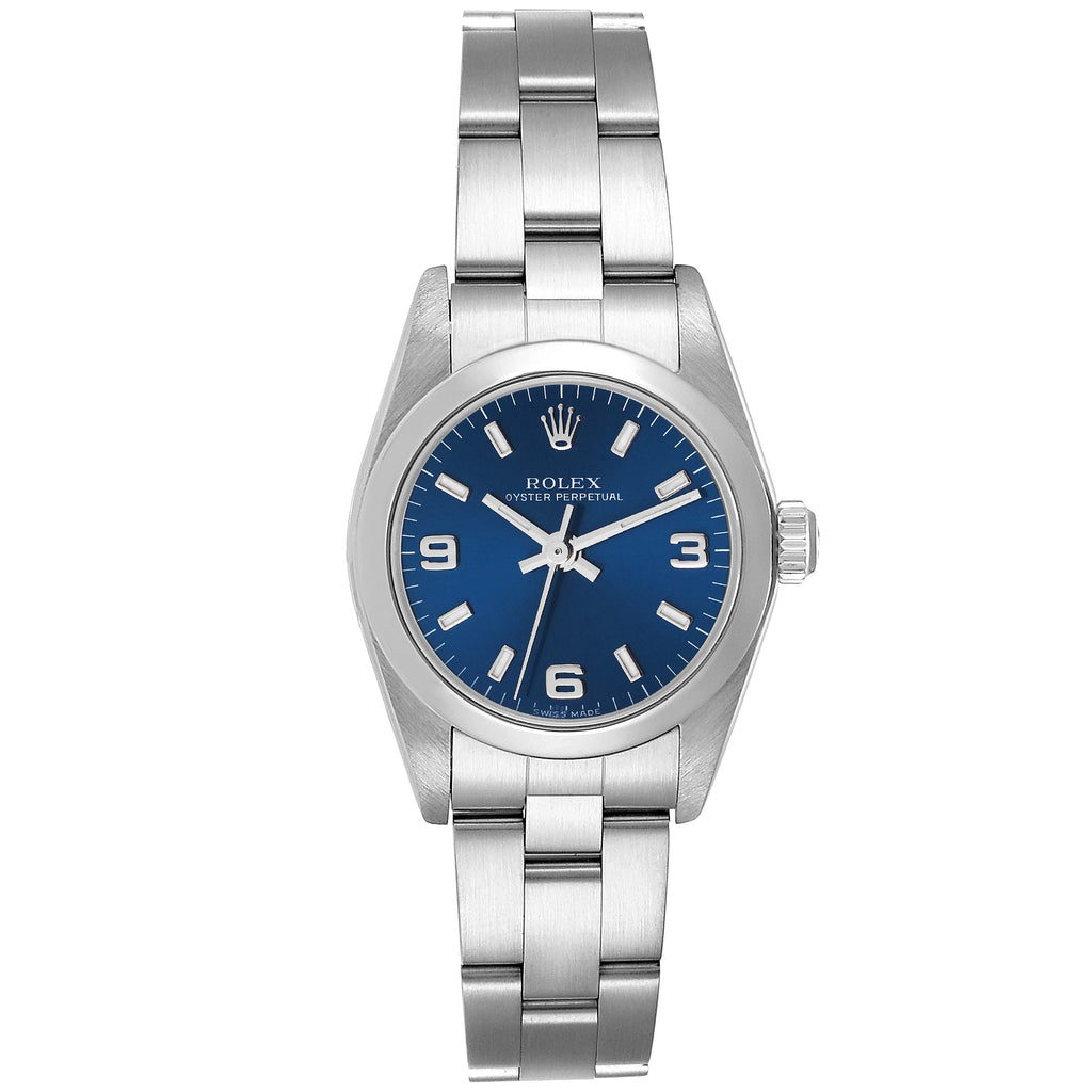 Rolex Oyster Perpetual 24 Nondate Blue Dial Steel Ladies Watch 76080 Box Papers