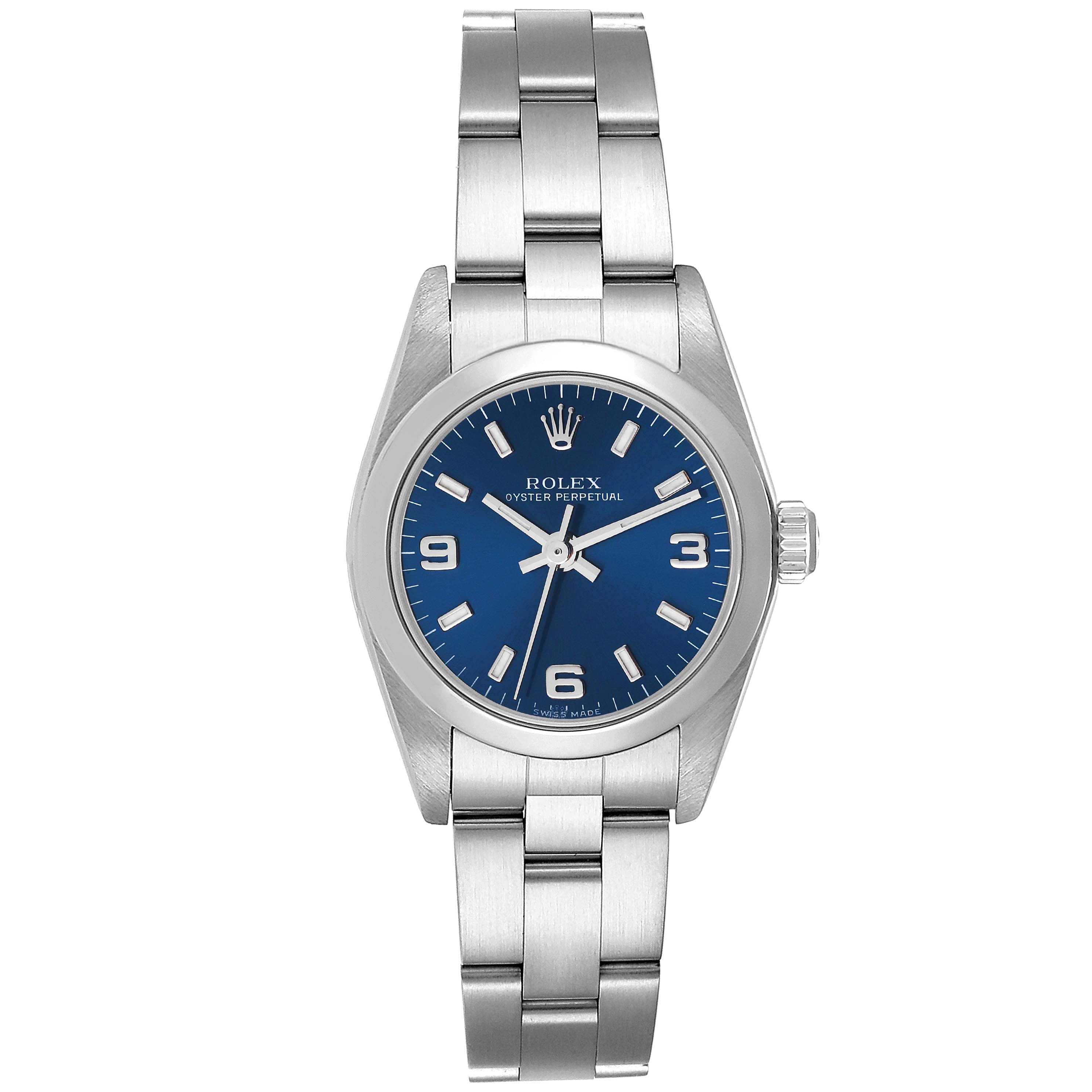 Rolex Oyster Perpetual 24 Nondate Blue Dial Steel Ladies Watch 76080 Box Papers