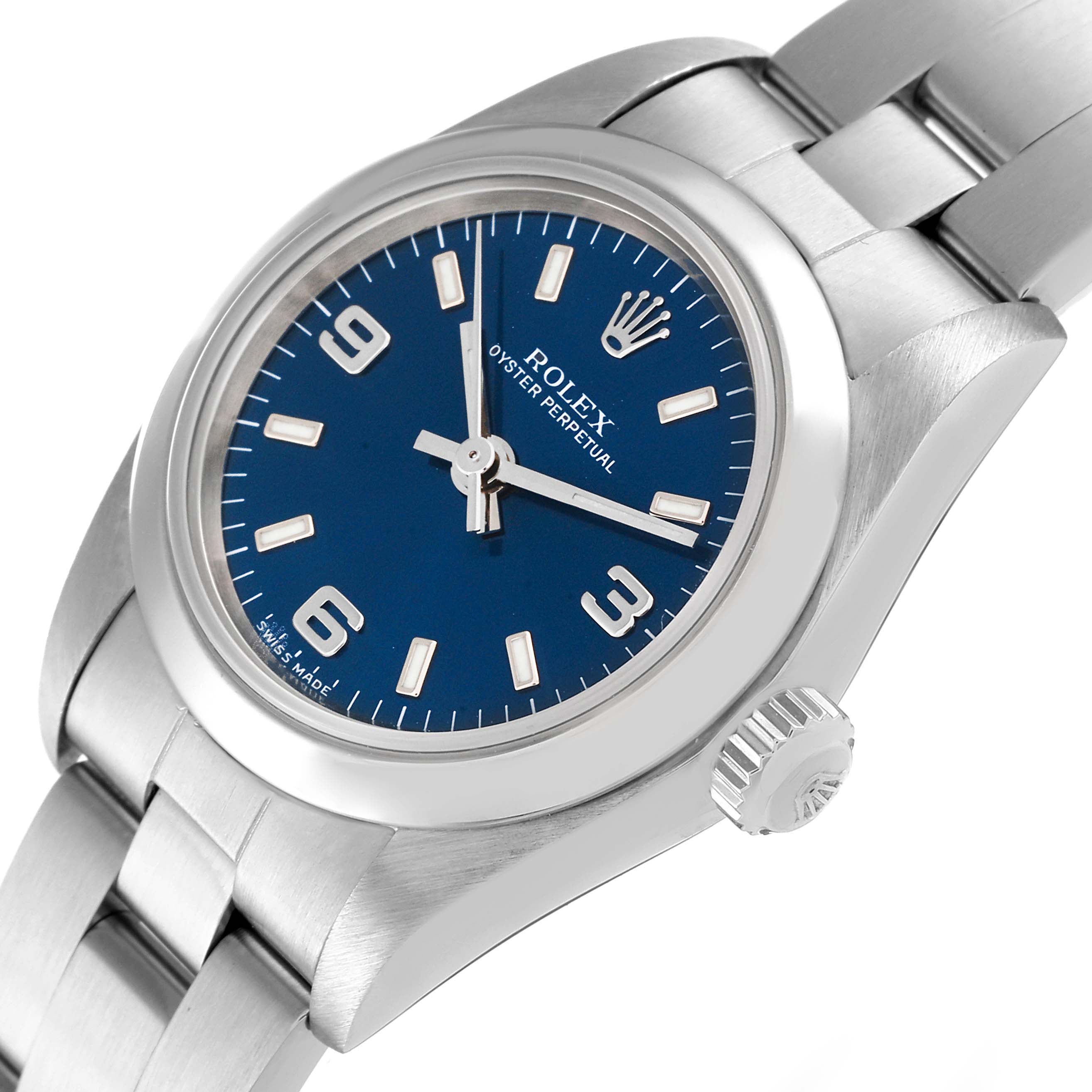 Rolex Oyster Perpetual 24 Nondate Blue Dial Steel Ladies Watch 76080 Box Papers
