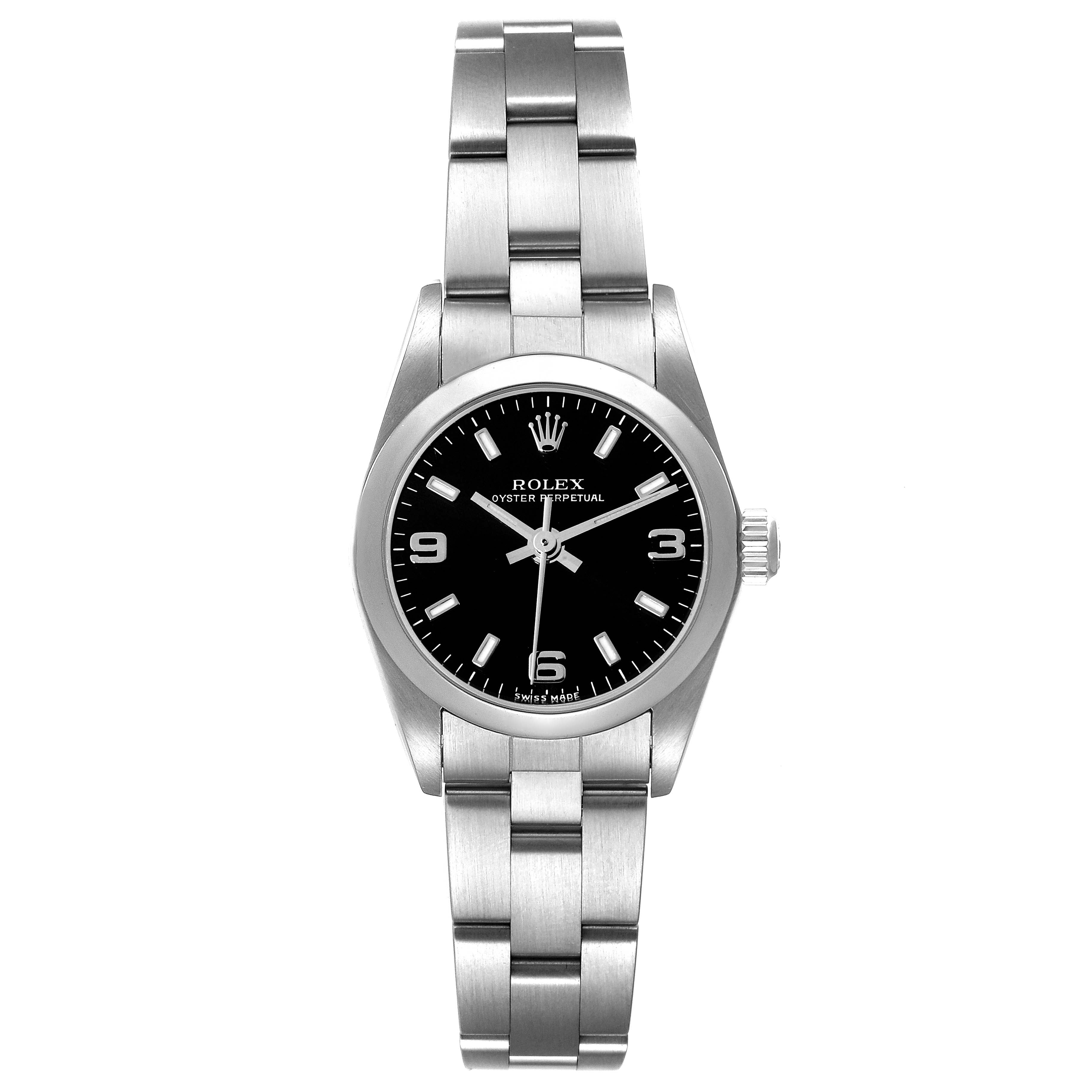 Rolex Oyster Perpetual 24mm Black Dial Steel Ladies Watch 76080