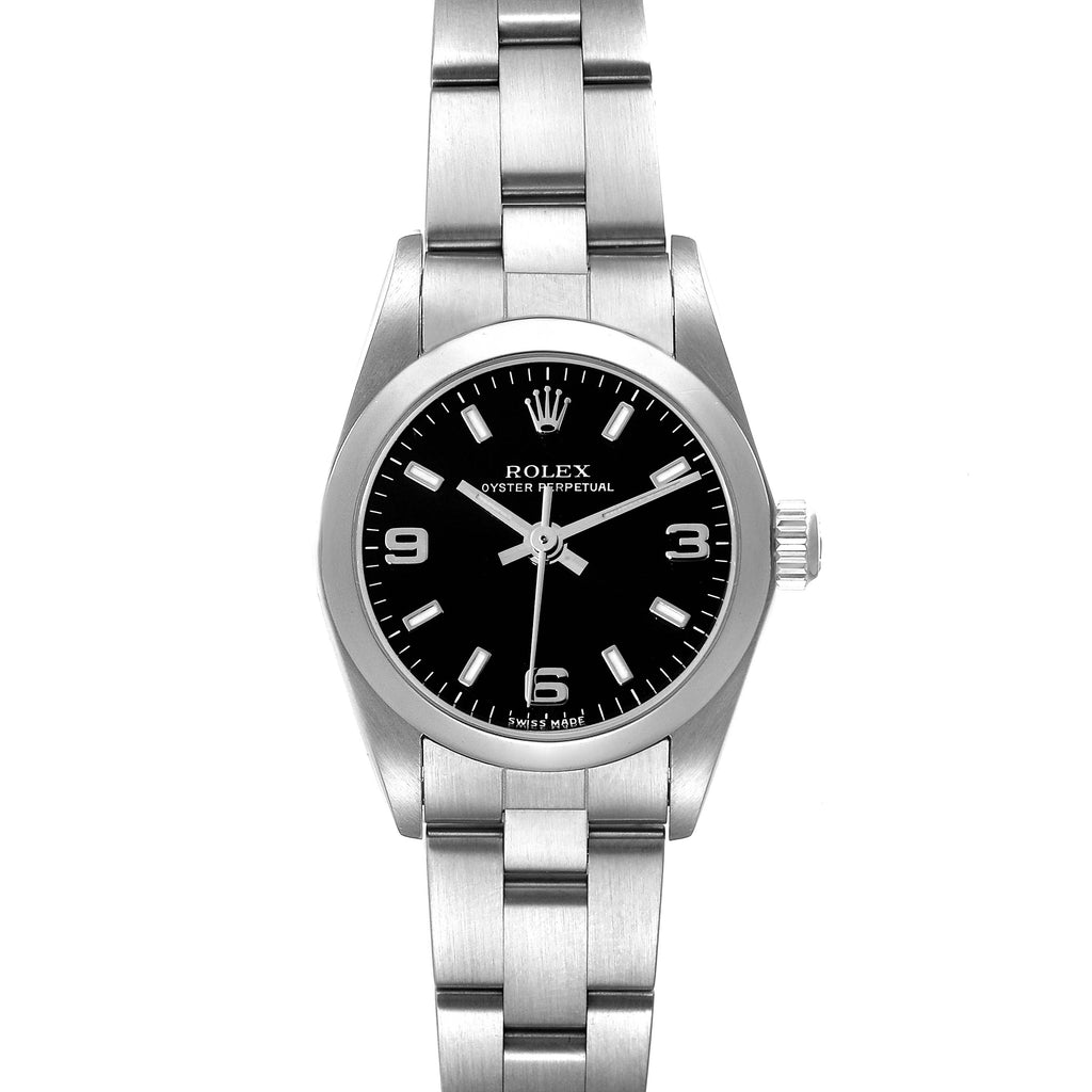 Rolex Oyster Perpetual 24mm Black Dial Steel Ladies Watch 76080