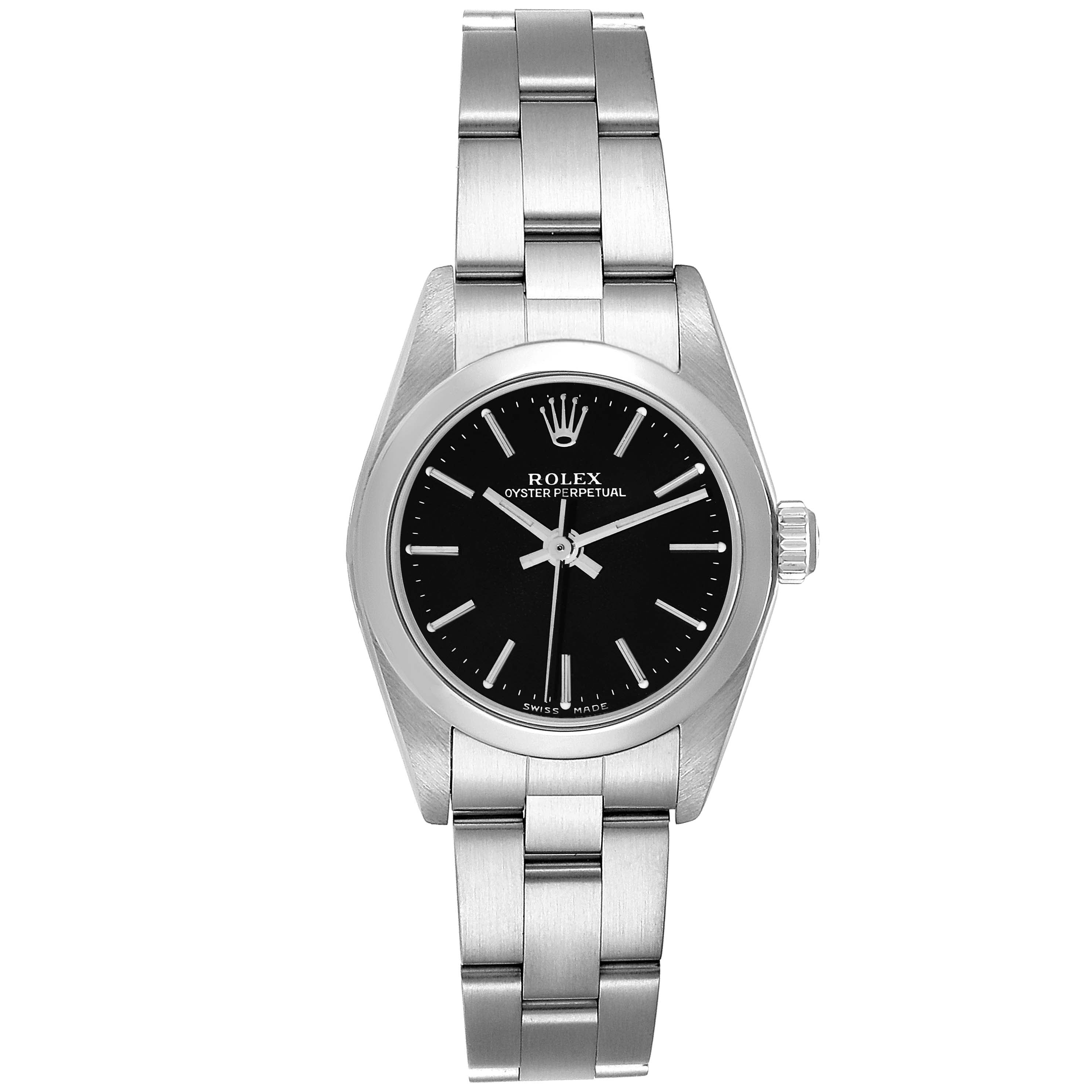 Rolex Oyster Perpetual 24mm Black Dial Steel Ladies Watch 76080 Box Papers
