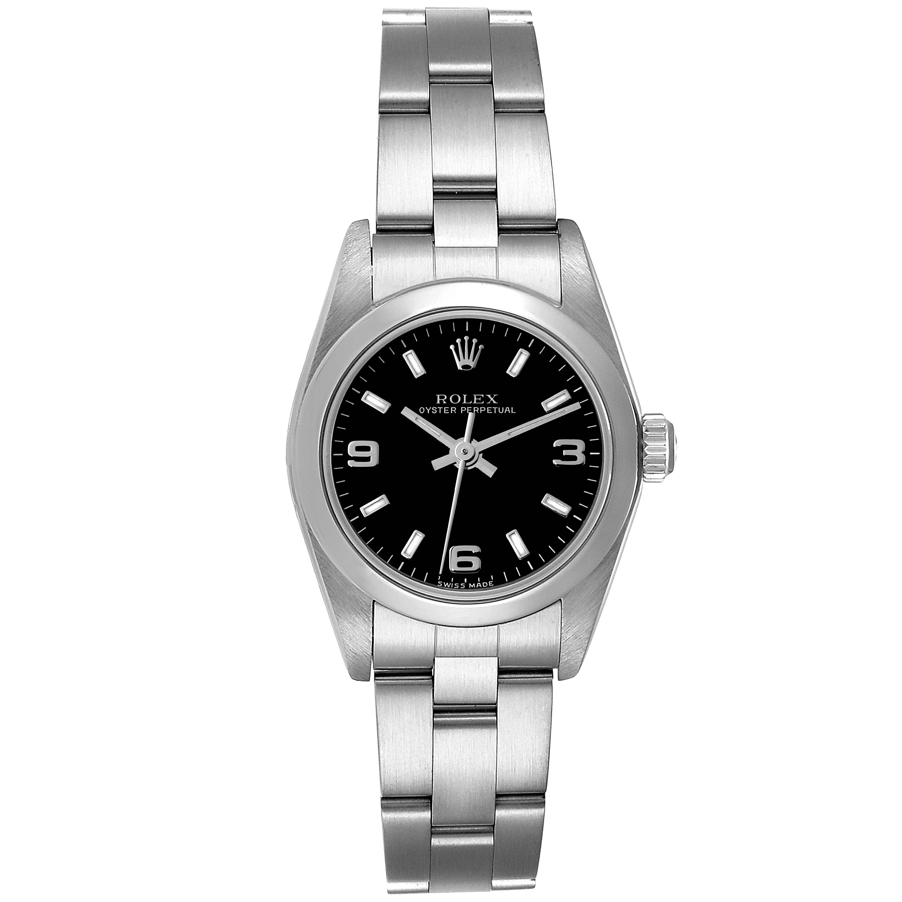 Rolex Oyster Perpetual 24mm Black Dial Steel Ladies Watch 76080 Papers