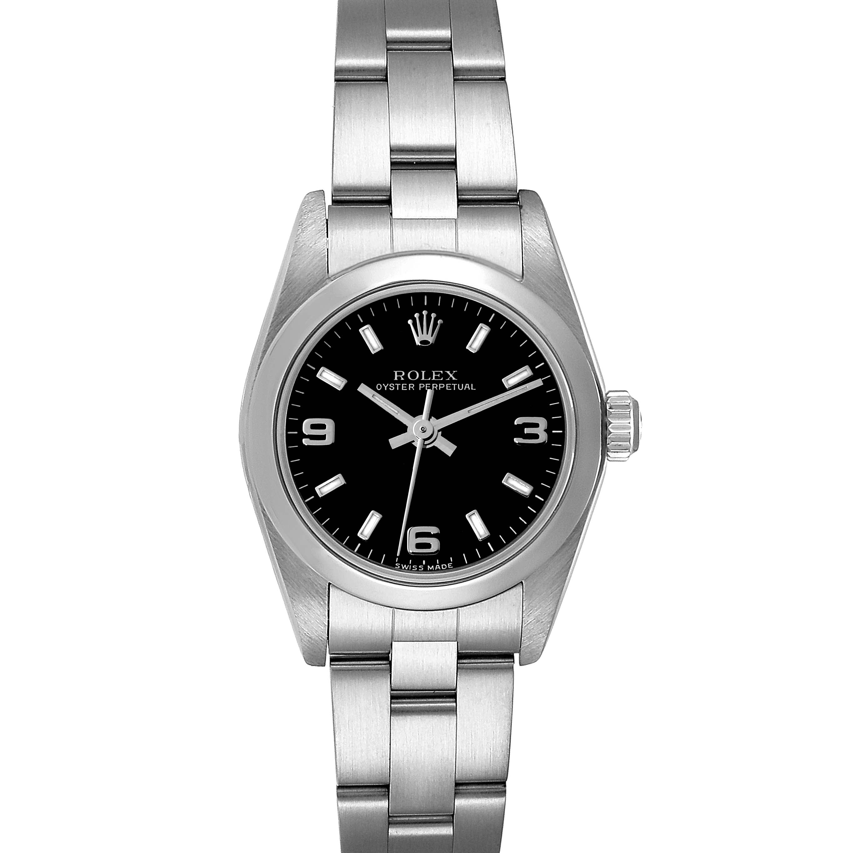 Rolex Oyster Perpetual 24mm Black Dial Steel Ladies Watch 76080 Papers