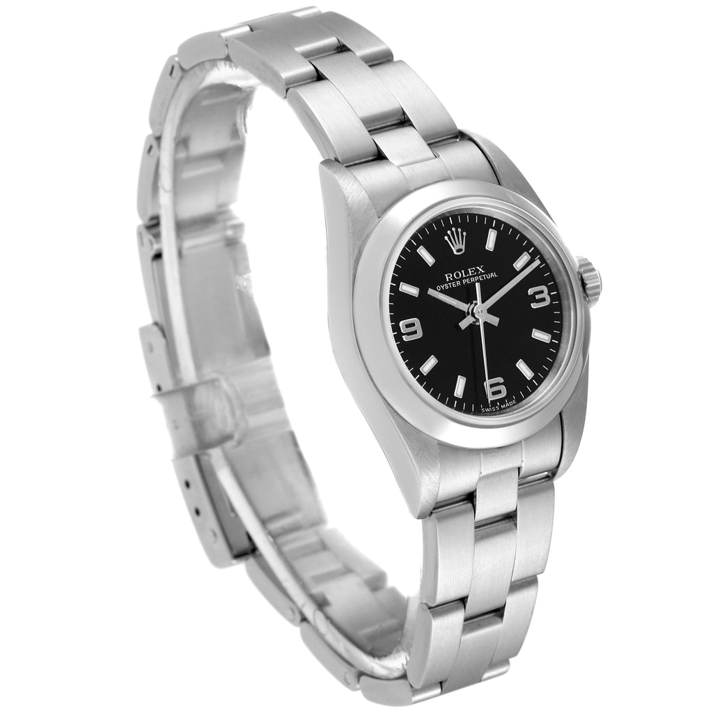 Rolex Oyster Perpetual 24mm Black Dial Steel Ladies Watch 76080 Papers