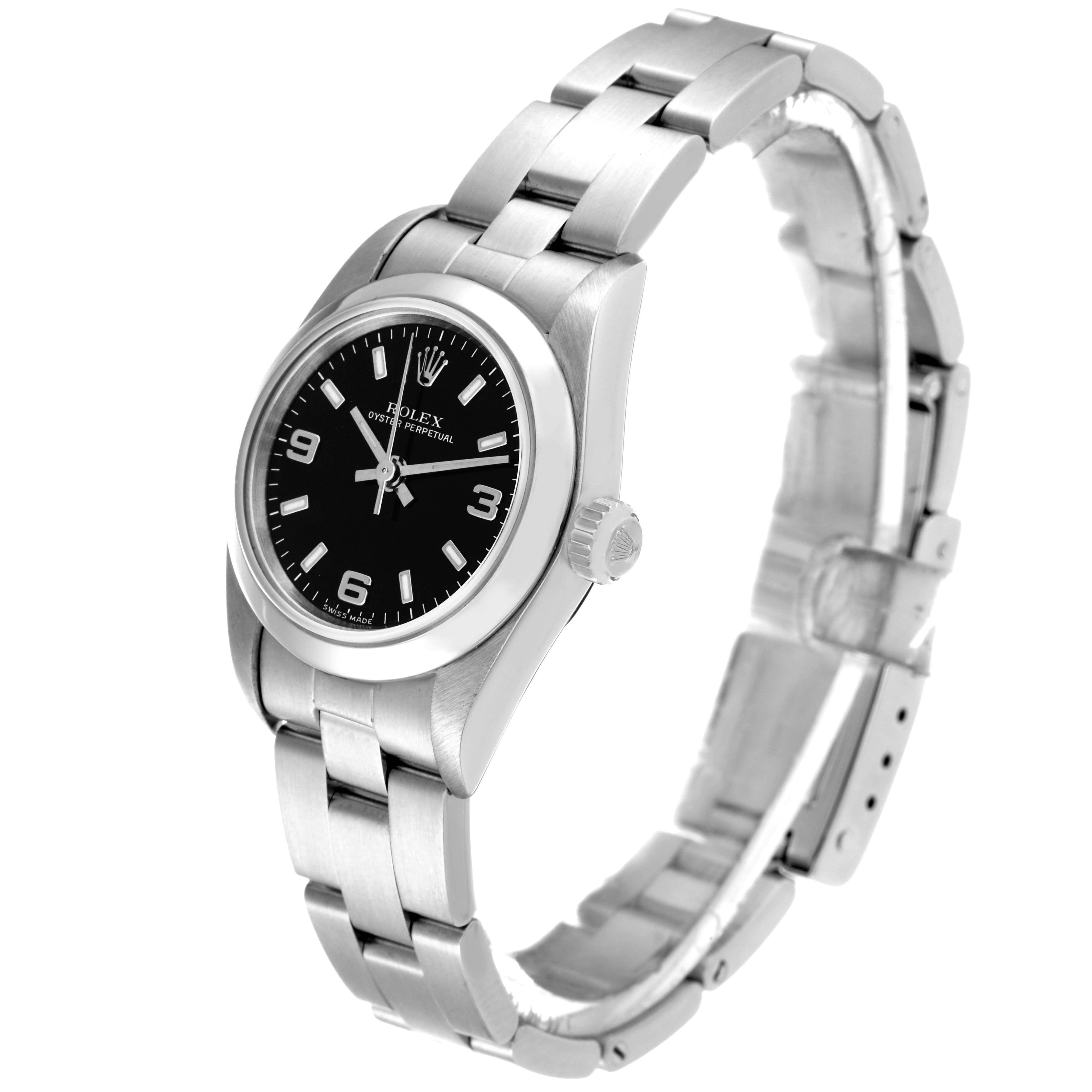 Rolex Oyster Perpetual 24mm Black Dial Steel Ladies Watch 76080 Papers