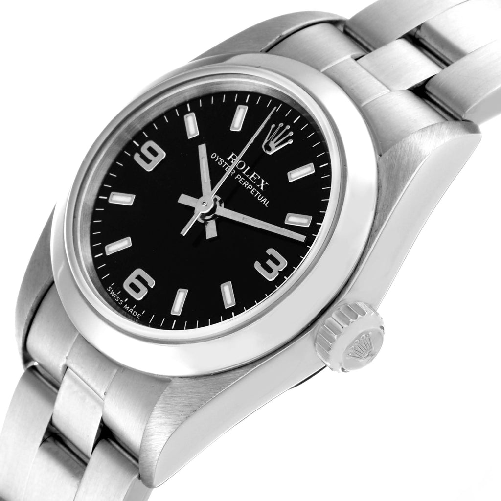 Rolex Oyster Perpetual 24mm Black Dial Steel Ladies Watch 76080 Papers