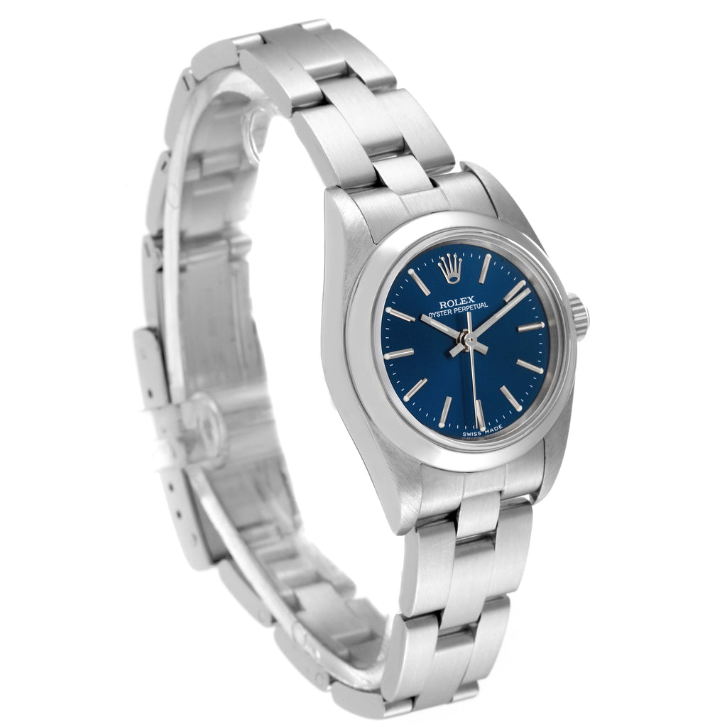 Rolex Oyster Perpetual 24mm Blue Dial Steel Ladies Watch 76080 Box Papers