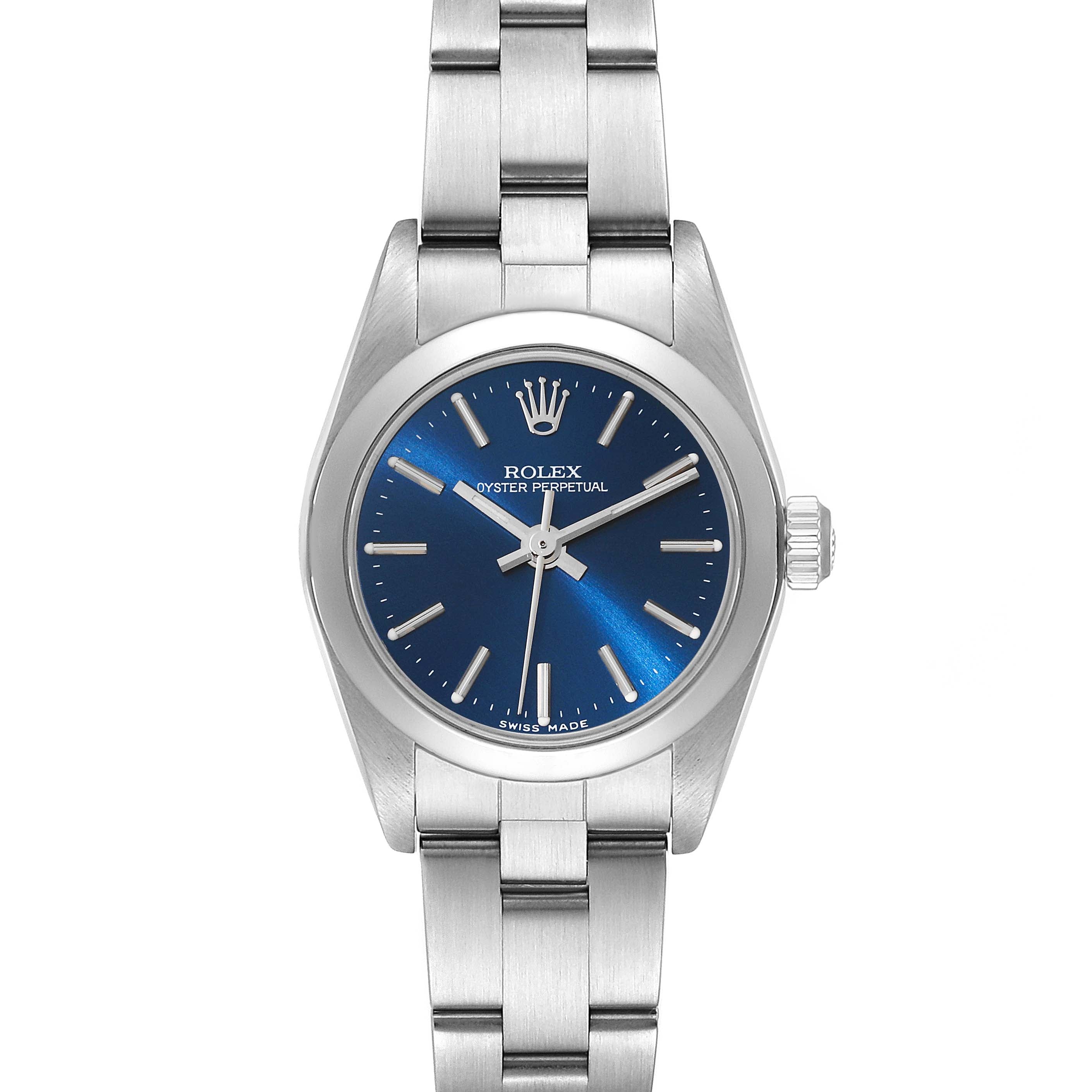 Rolex Oyster Perpetual 24mm Blue Dial Steel Ladies Watch 76080 Box Papers