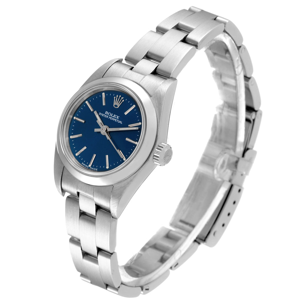 Rolex Oyster Perpetual 24mm Blue Dial Steel Ladies Watch 76080 Box Papers