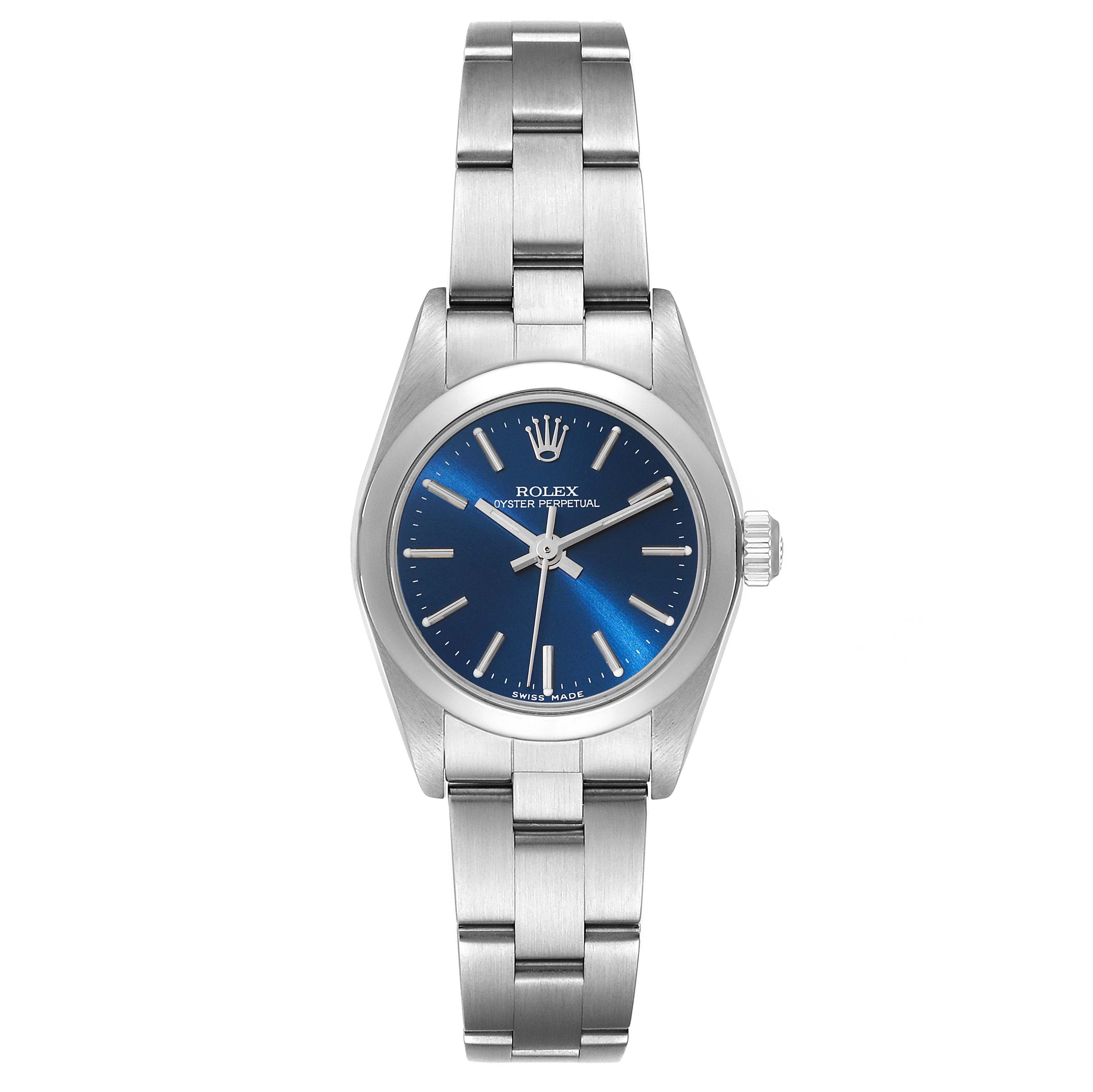 Rolex Oyster Perpetual 24mm Blue Dial Steel Ladies Watch 76080 Box Papers