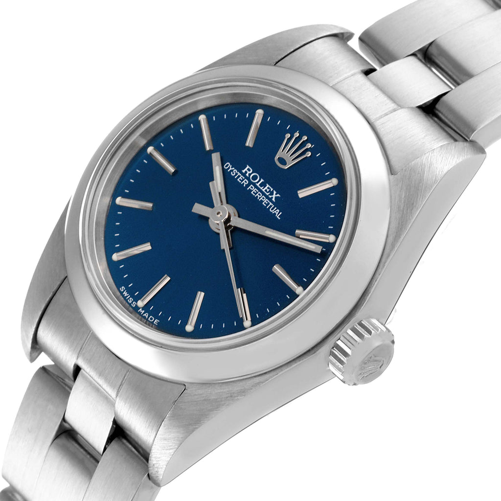 Rolex Oyster Perpetual 24mm Blue Dial Steel Ladies Watch 76080 Box Papers