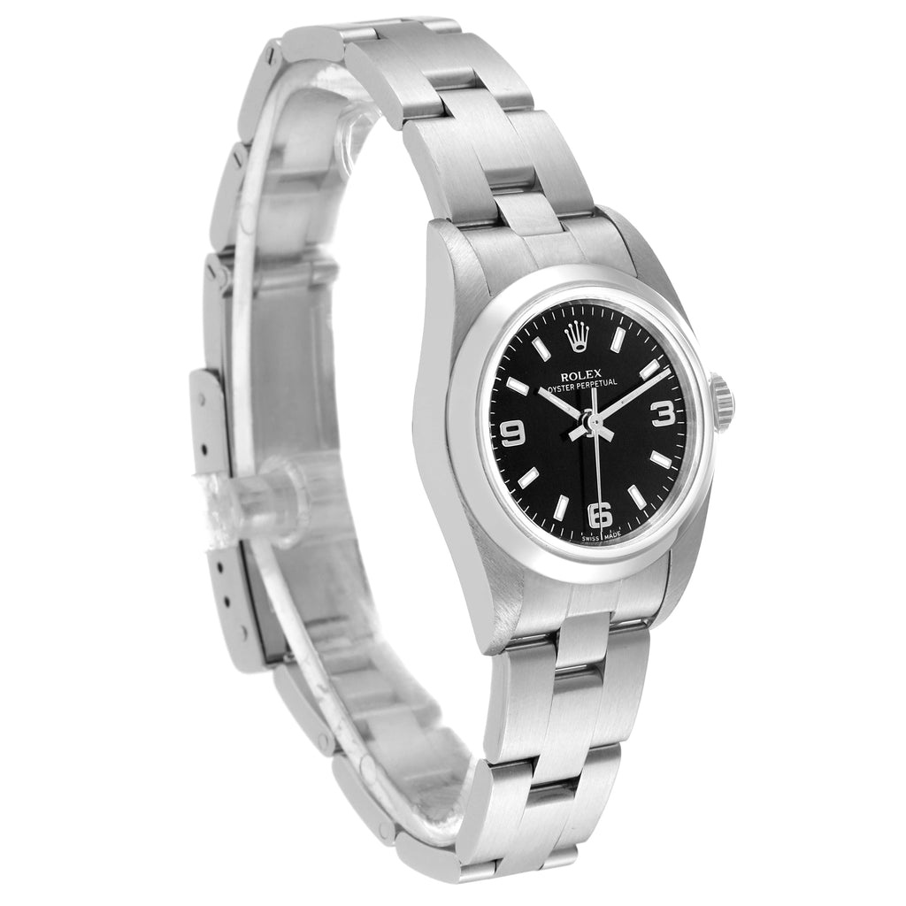 Rolex Oyster Perpetual 24mm Nondate Black Dial Ladies Watch 76080