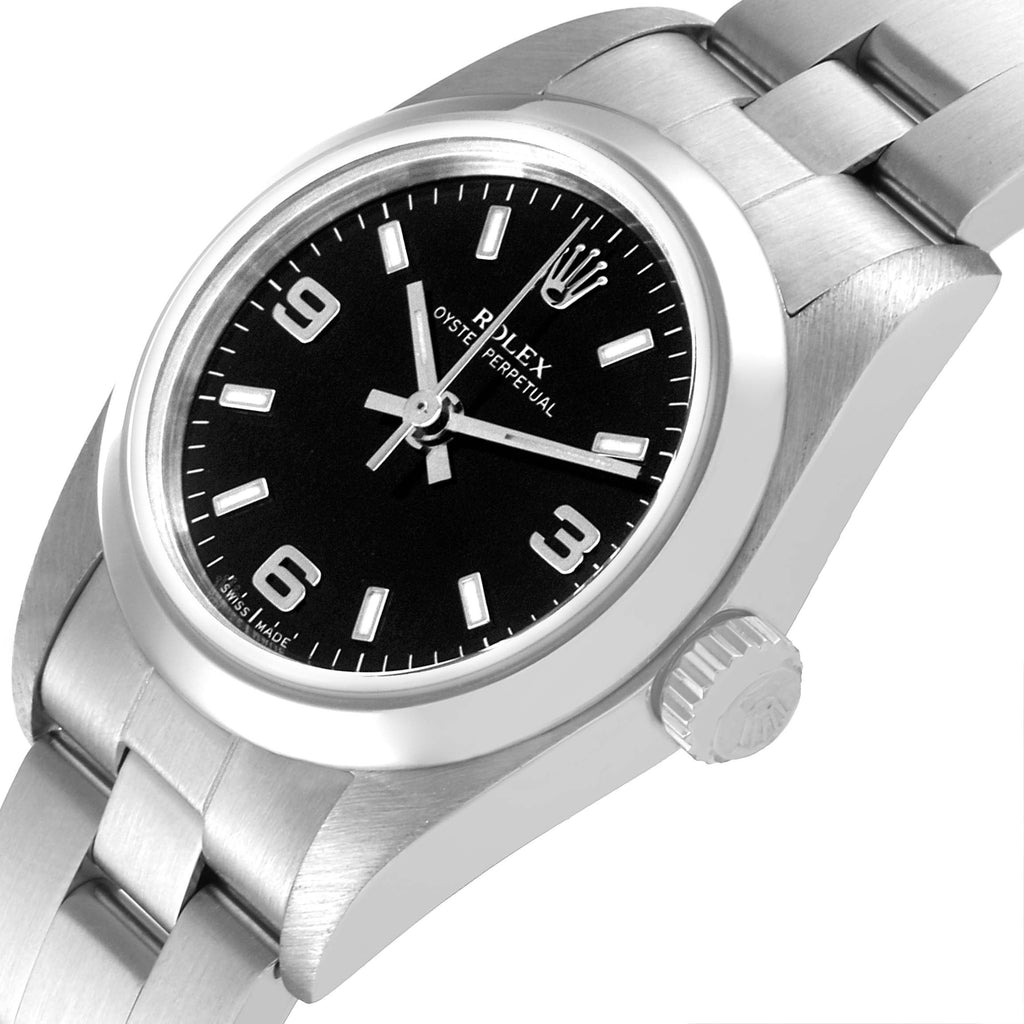 Rolex Oyster Perpetual 24mm Nondate Black Dial Ladies Watch 76080