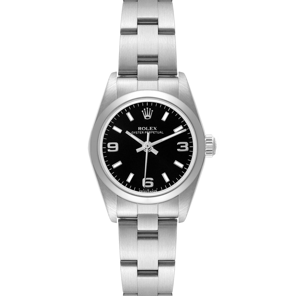 Rolex Oyster Perpetual 24mm Nondate Black Dial Ladies Watch 76080