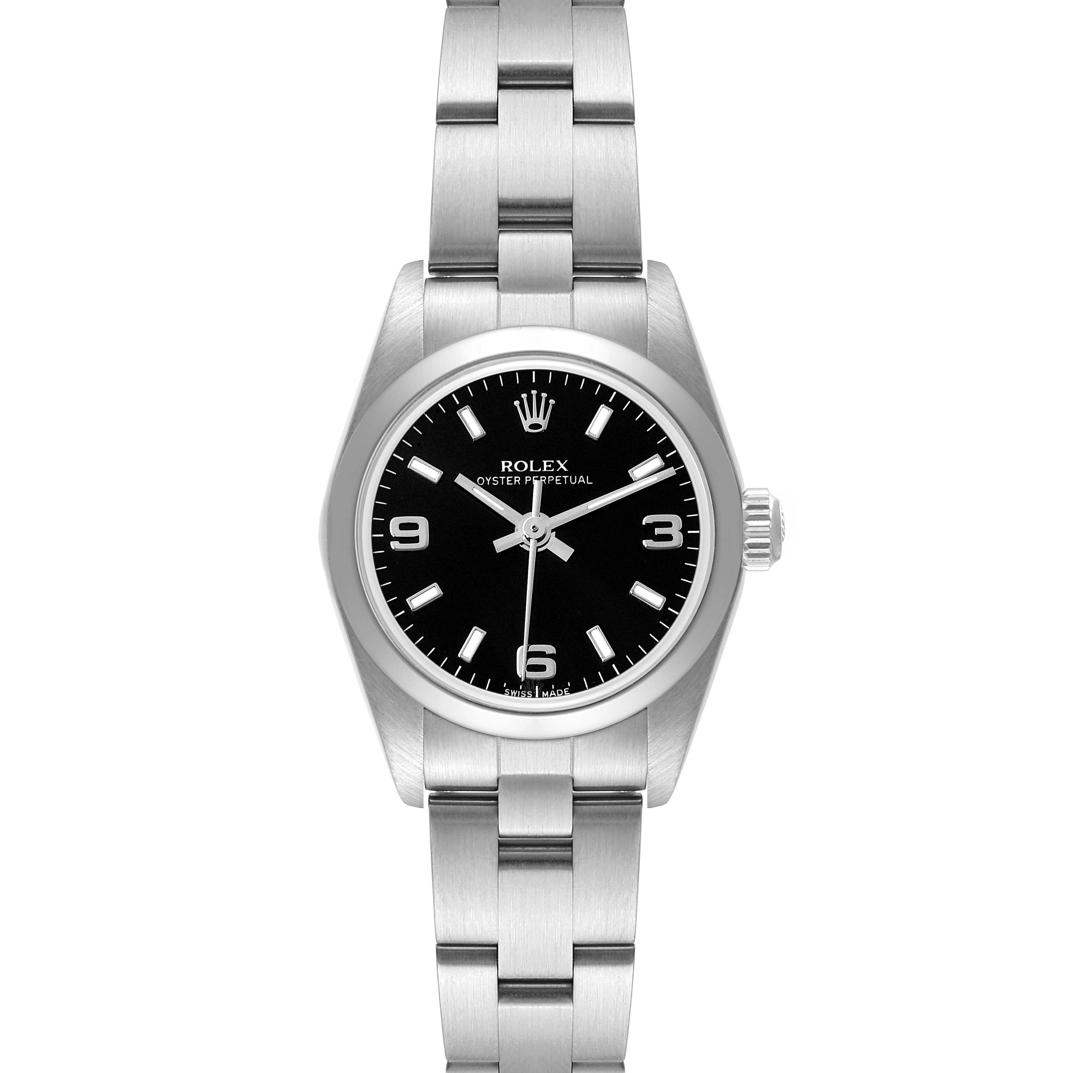 Rolex Oyster Perpetual 24mm Nondate Black Dial Ladies Watch 76080